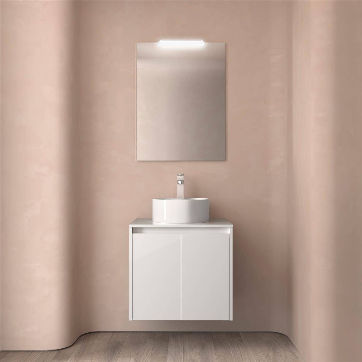 Badezimmermöbel BALTIC 600 2 Türen WHITE GLOSS + Waschtisch-Platte