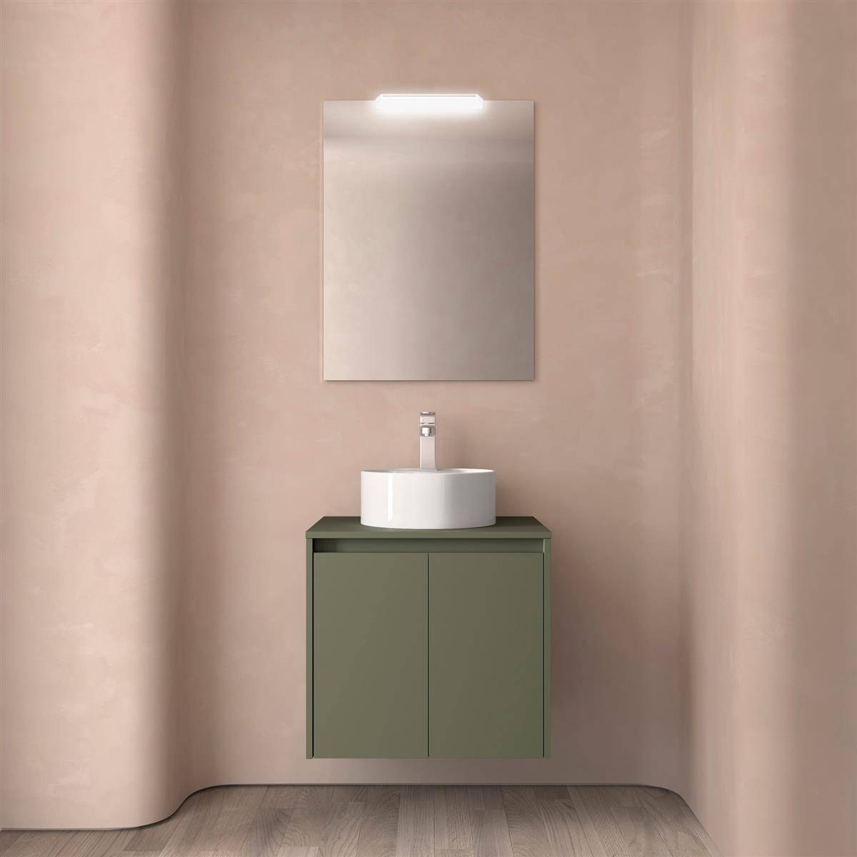 Badezimmermöbel BALTIC 600 2 Türen GREEN SATIN + Waschtisch-Platte