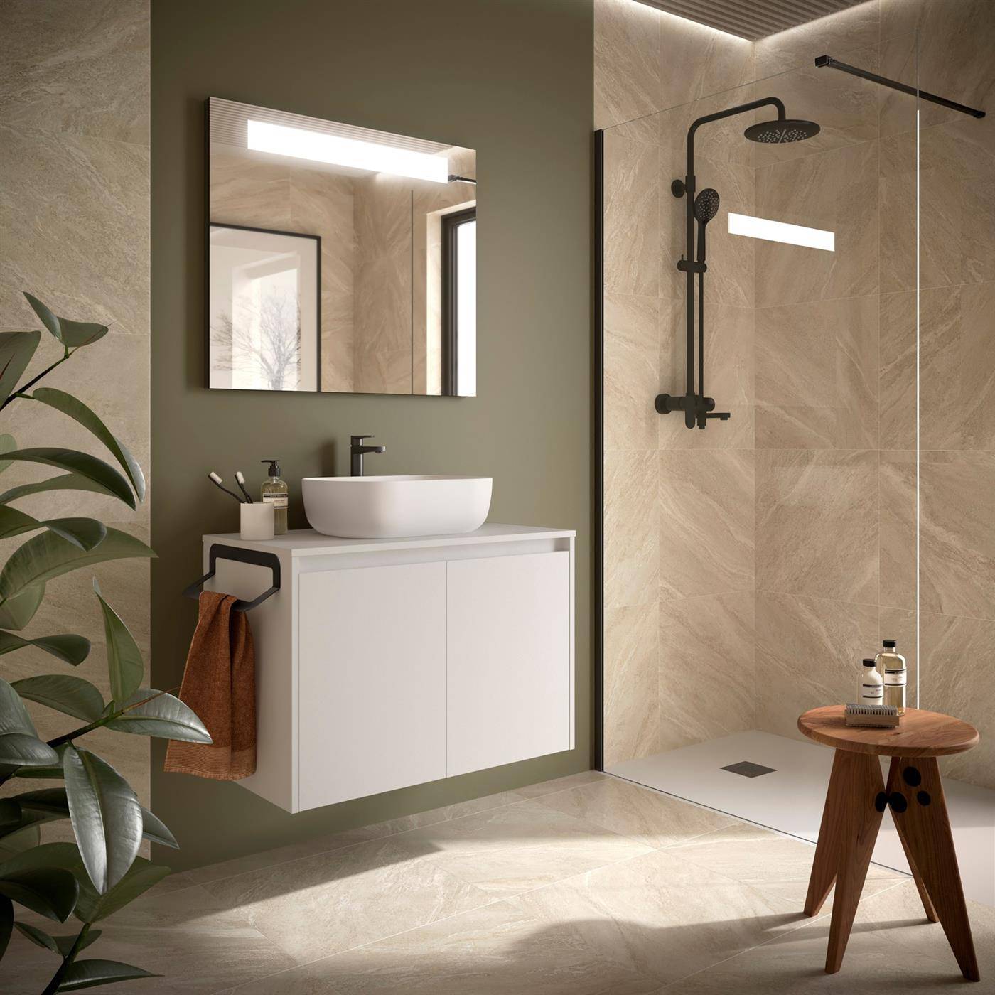 Badezimmermöbel BALTIC 800 2 Türen WHITE SATIN + Waschtisch-Platte