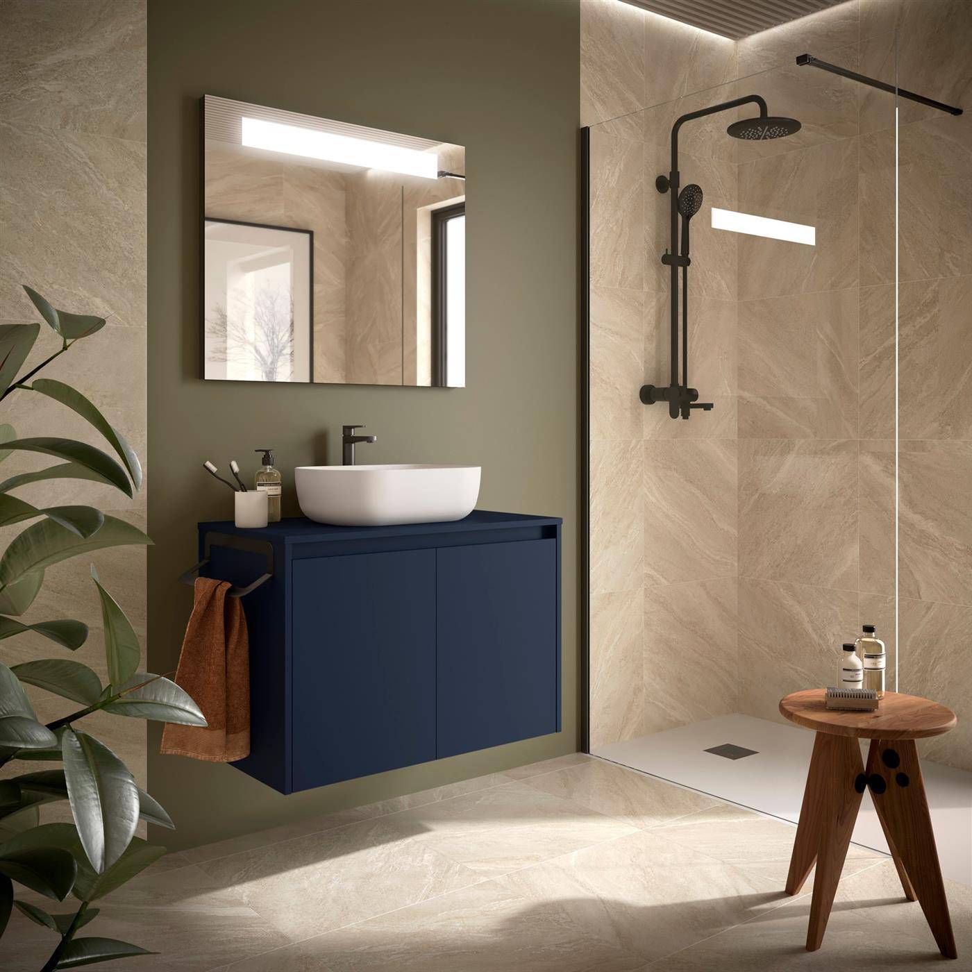 Badezimmermöbel BALTIC 800 2 Türen BLUE SATIN + Waschtisch-Platte