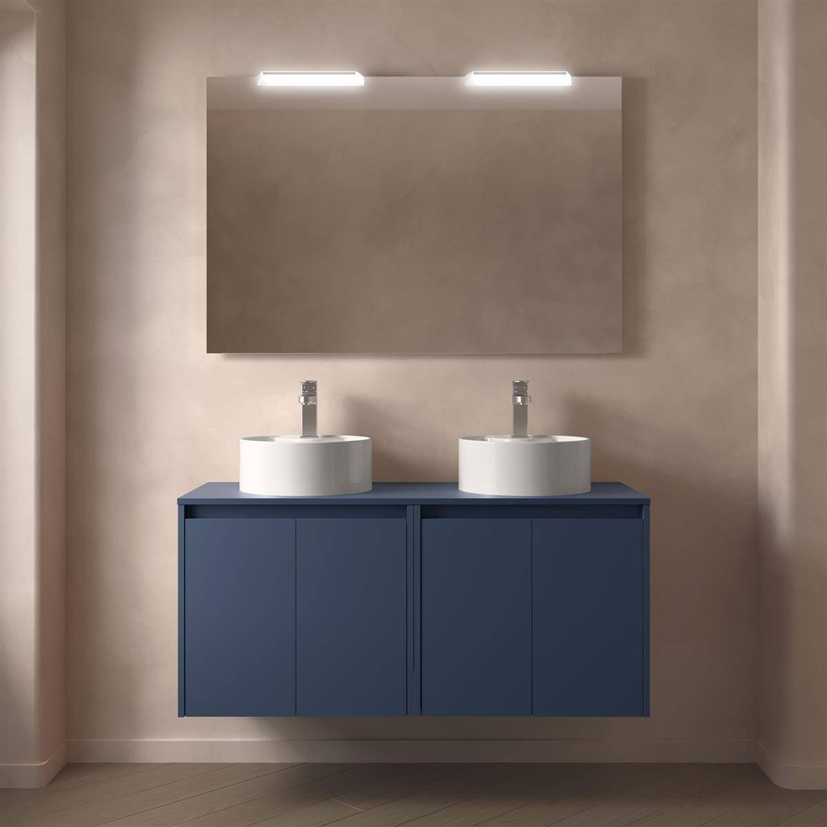 Badezimmermöbel BALTIC 1200 4 Türen BLUE SATIN + Waschtisch-Platte