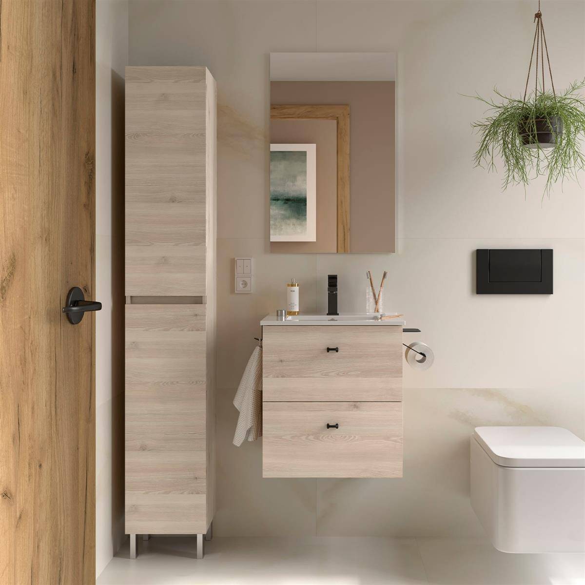 Badmeubel INARA 500, compacte diepte, 2 lades NATURAL + Wastafel