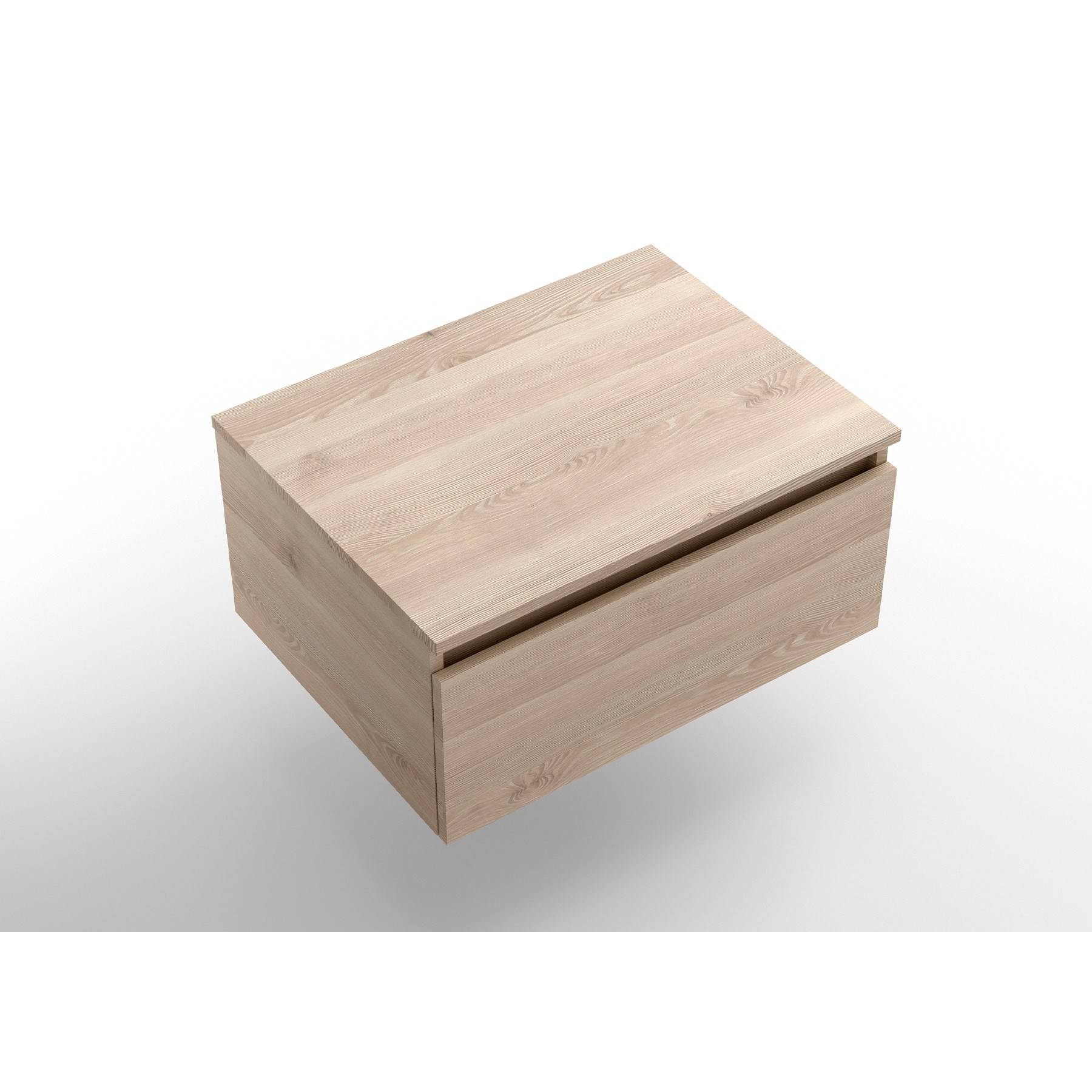 Holzschrank mit zwei Schubladen und natürlicher Oberfläche, auf hellem Hintergrund präsentiert.