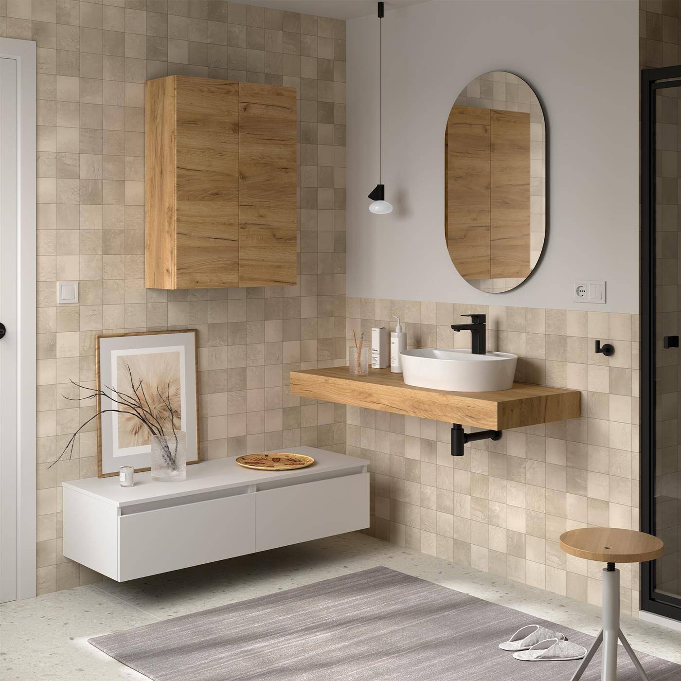 Set DOMUS 1200 2 Schrankelement wandhängend 1 Schublade WHITE SATIN