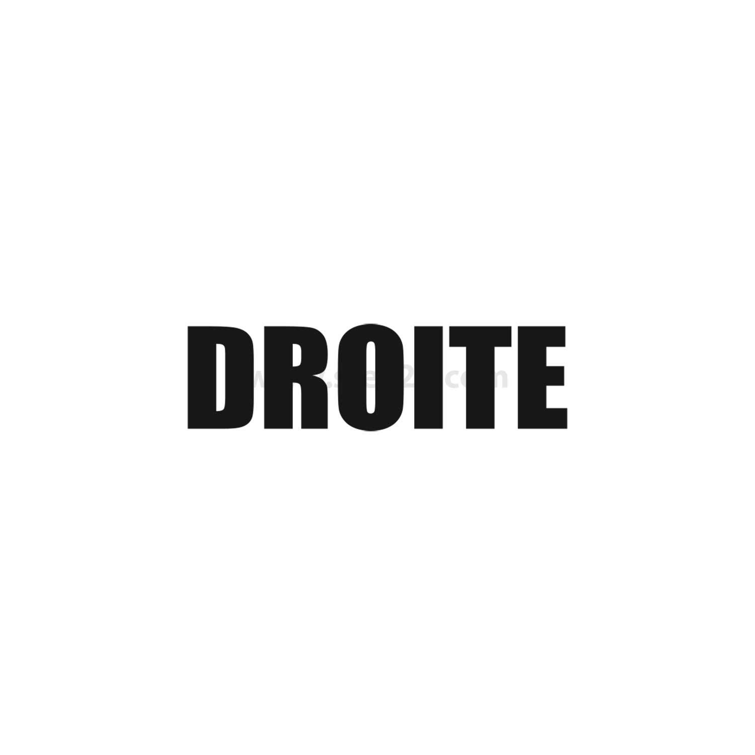 Droite' in fetter schwarzer Schrift auf einem schlichten weißen Hintergrund.