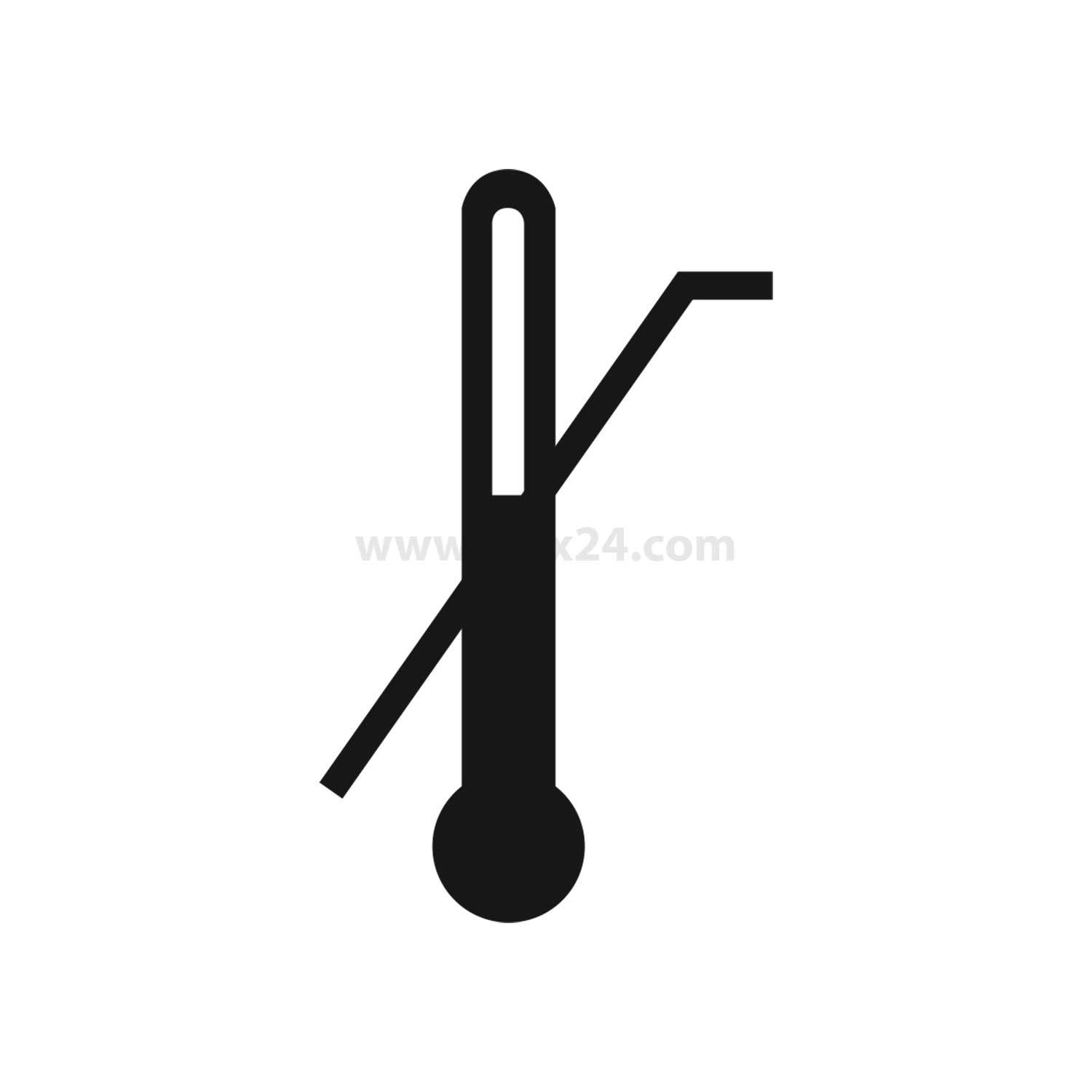 Symbol eines Thermometers, das von einer Linie durchgestrichen ist, was möglicherweise bedeutet, dass keine Temperaturmessung erforderlich ist.