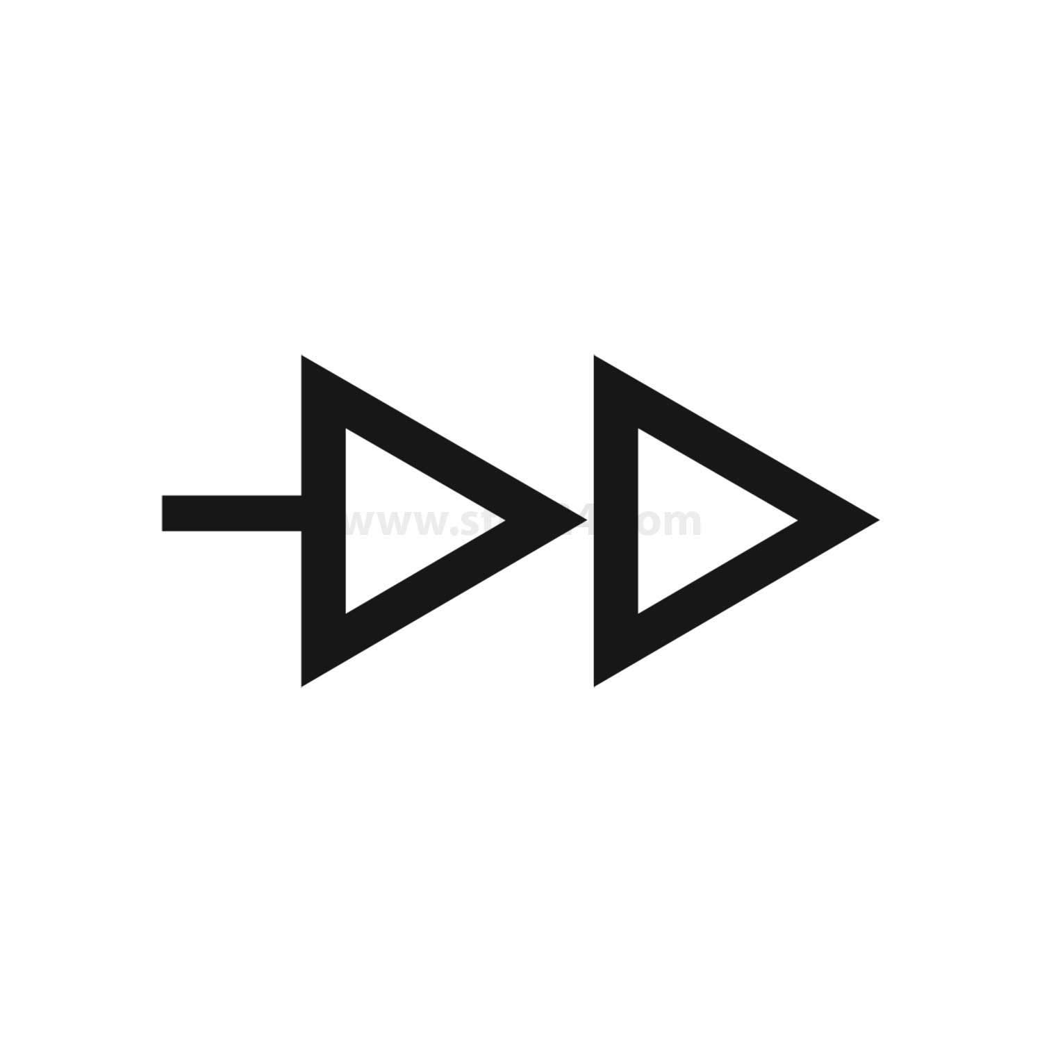 Symbol mit zwei nach rechts zeigenden Dreiecken, der Fortschritt oder Start/Wiedergabe anzeigt.