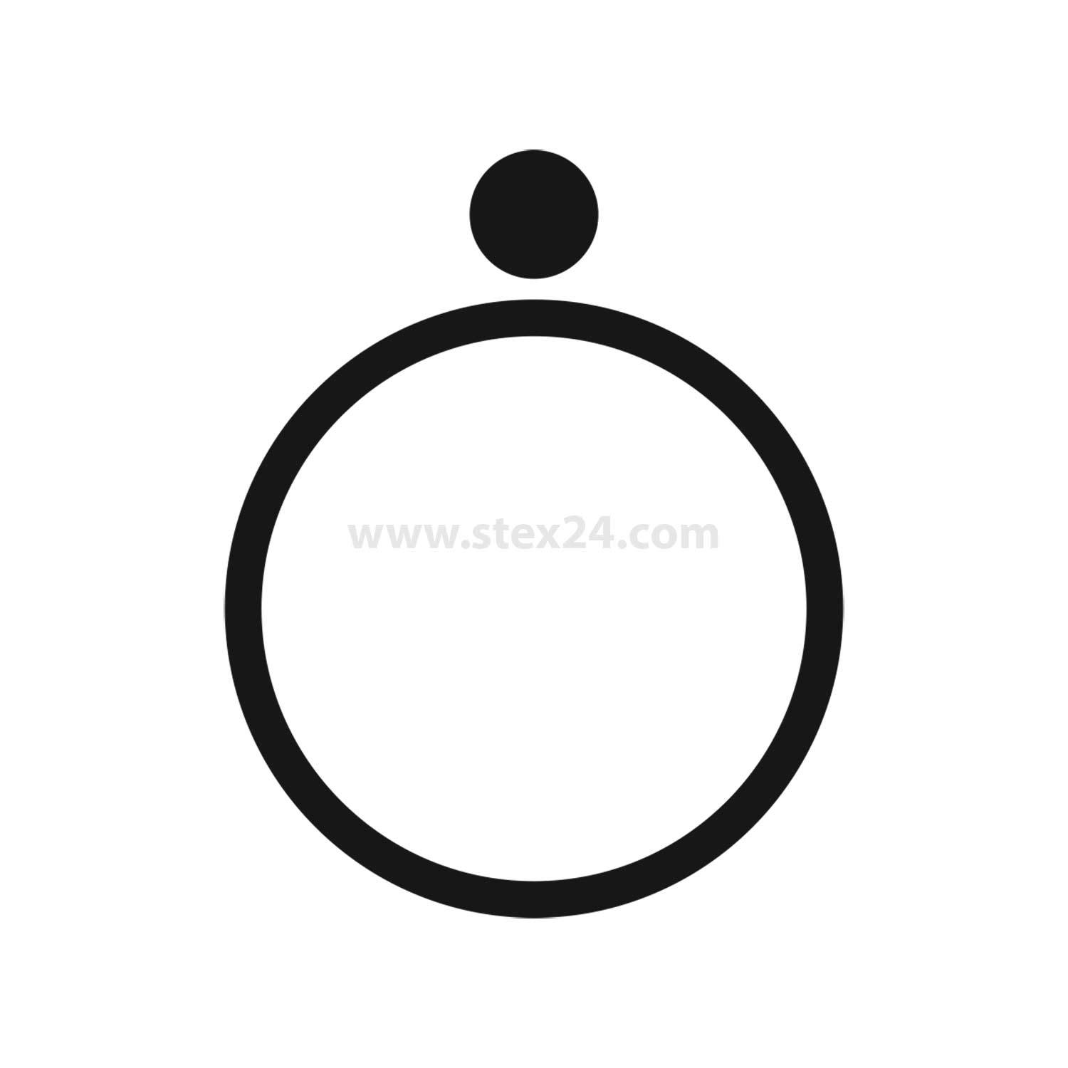 Ein großer Kreis mit einem kleineren Kreis, der mittig darüber positioniert ist, vor einem einfarbig weißen Hintergrund.