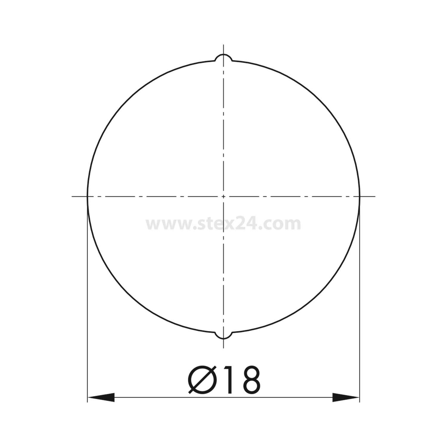 Eine technische Zeichnung eines Kreises mit einem Durchmesser von 18 Millimetern, zentriert auf Fadenkreuzen, beschriftet mit 'Ø18'.