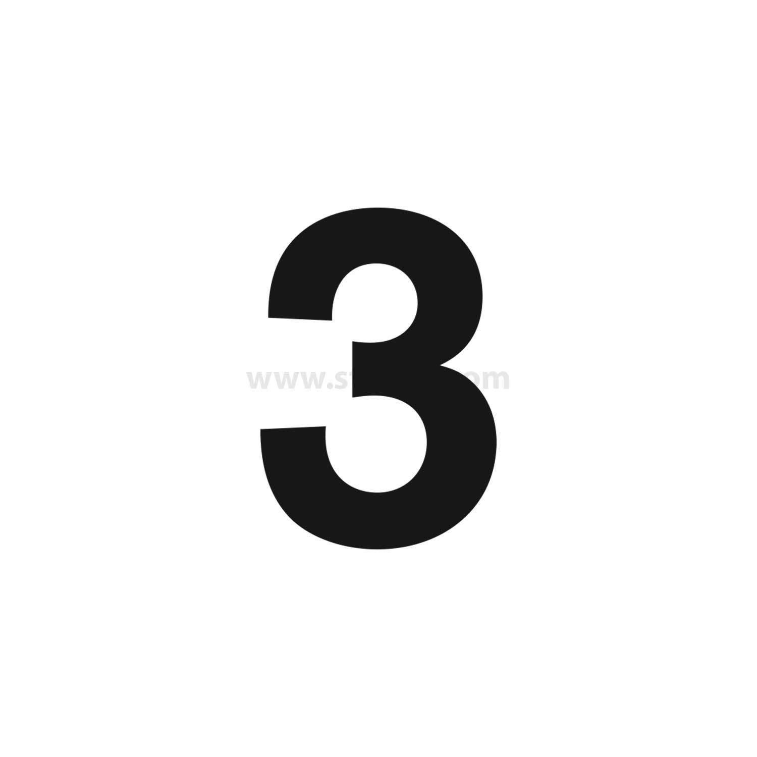 Die '3' ist in fetter, schwarzer Schrift auf einem einfarbigen weißen Hintergrund dargestellt.