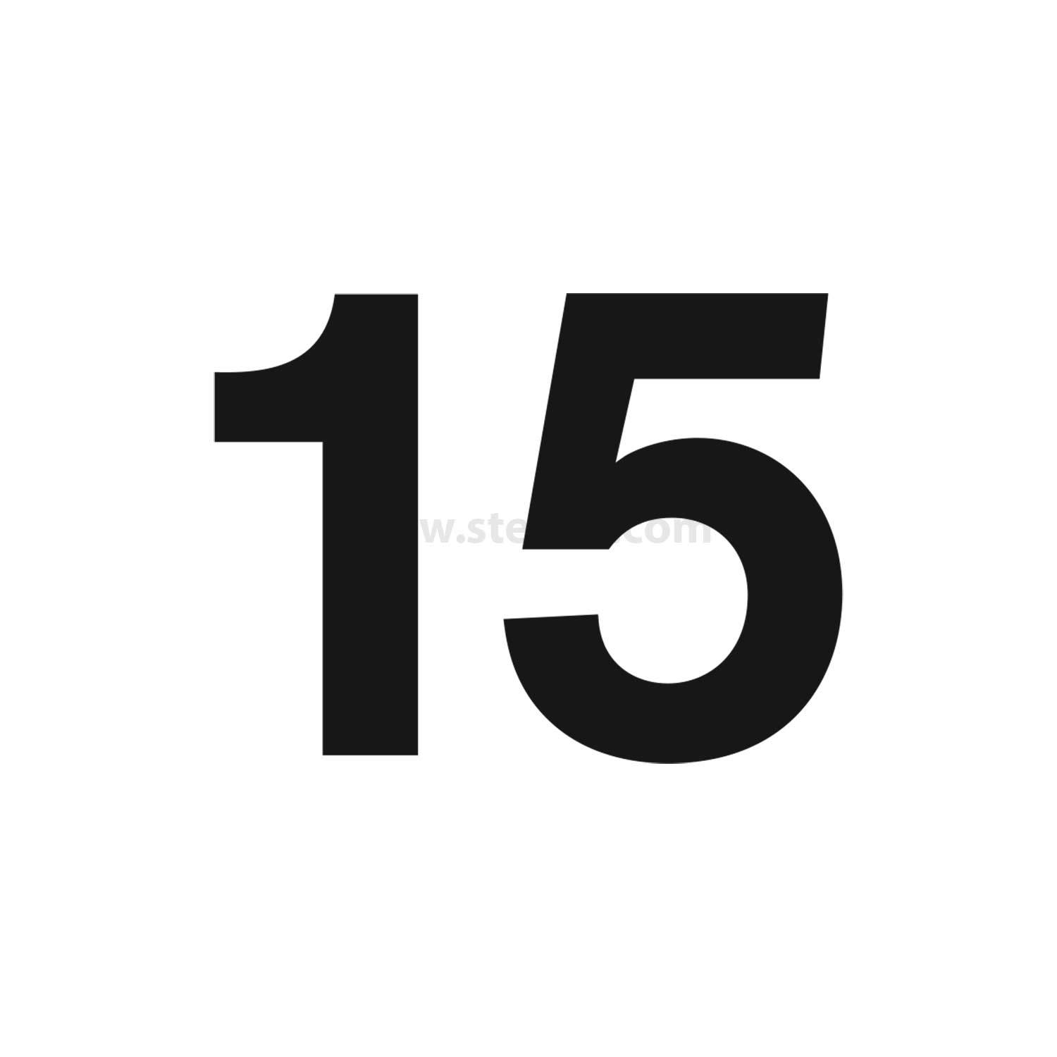 Das Bild zeigt die Zahl '15' in Schwarz auf weißem Hintergrund.