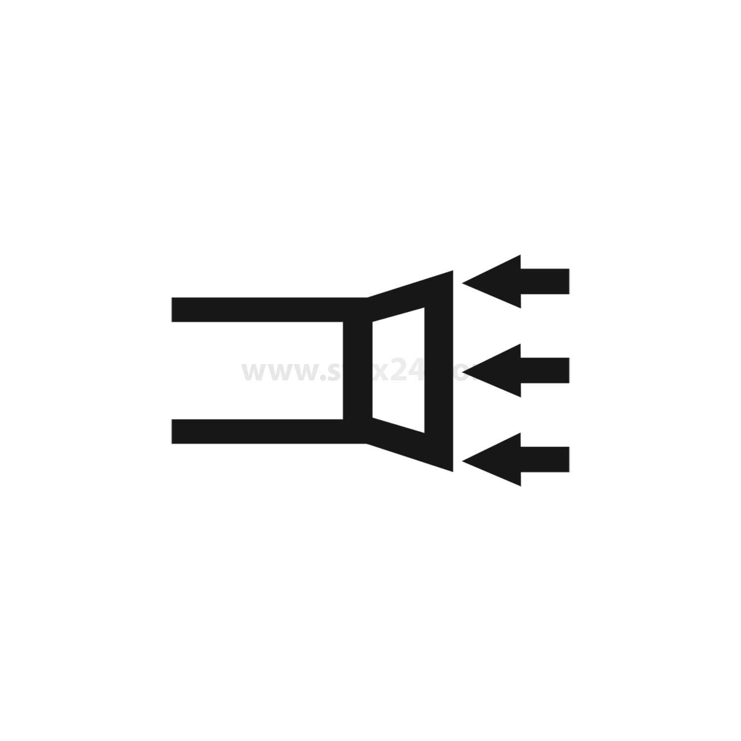Symbol einer Lautsprechertrompete, die Schallwellen nach rechts richtet und Kommunikation oder Ankündigung symbolisiert.