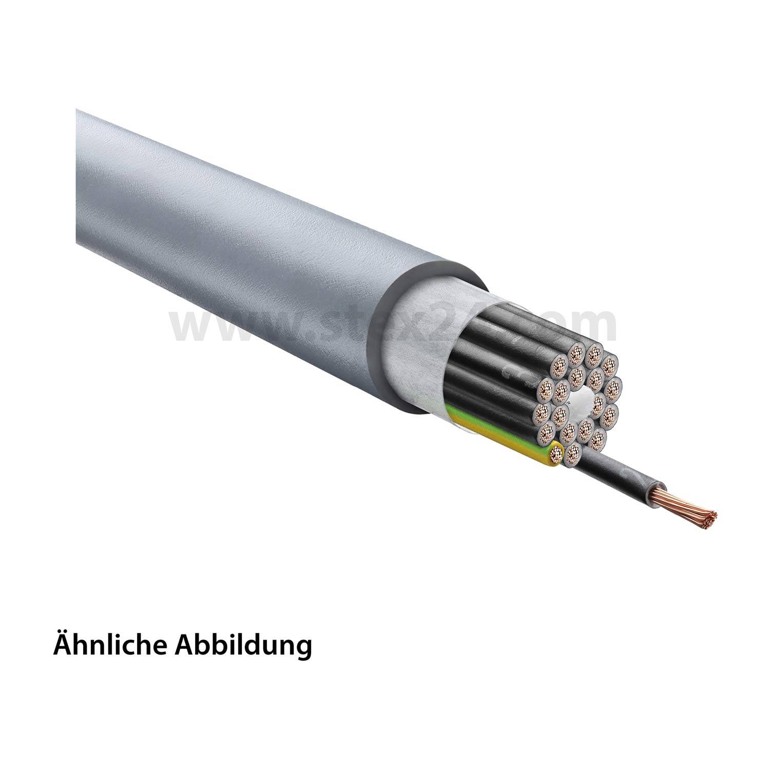 Eine Querschnittsansicht eines Mehrkern-Elektrokabels mit sichtbaren Kupferdrähten. Der Text unten liest sich „Ähnliche Abbildung
