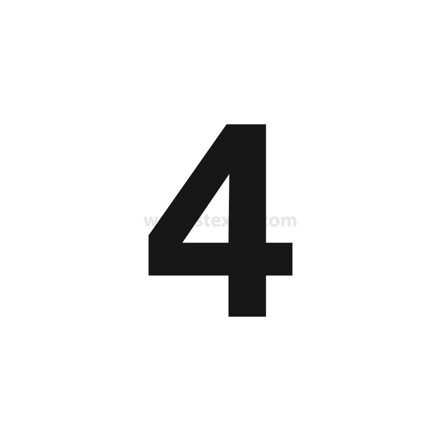 Das Bild zeigt die Zahl '4' in einer fetten, schwarzen Schrift, zentriert auf einem weißen Hintergrund.