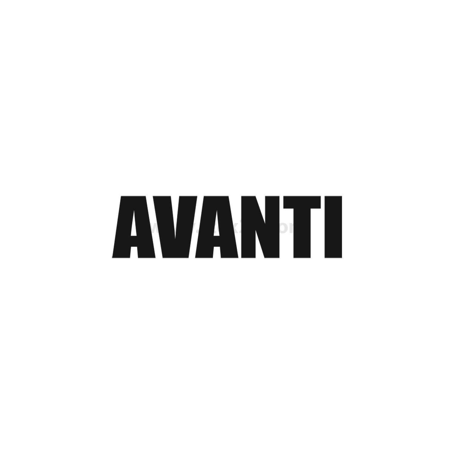 AVANTI' in fetten schwarzen Buchstaben auf weißem Hintergrund.