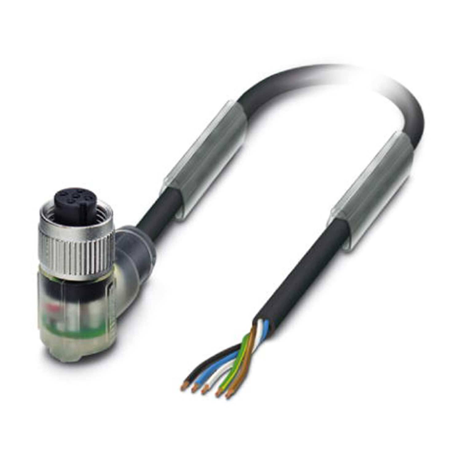 M12 Sensorleitung PVC mit LED 5-polig Buchse gewinkelt A-Kodierung, Länge 8,0 Meter tiefschwarz RAL 9005, Kabel