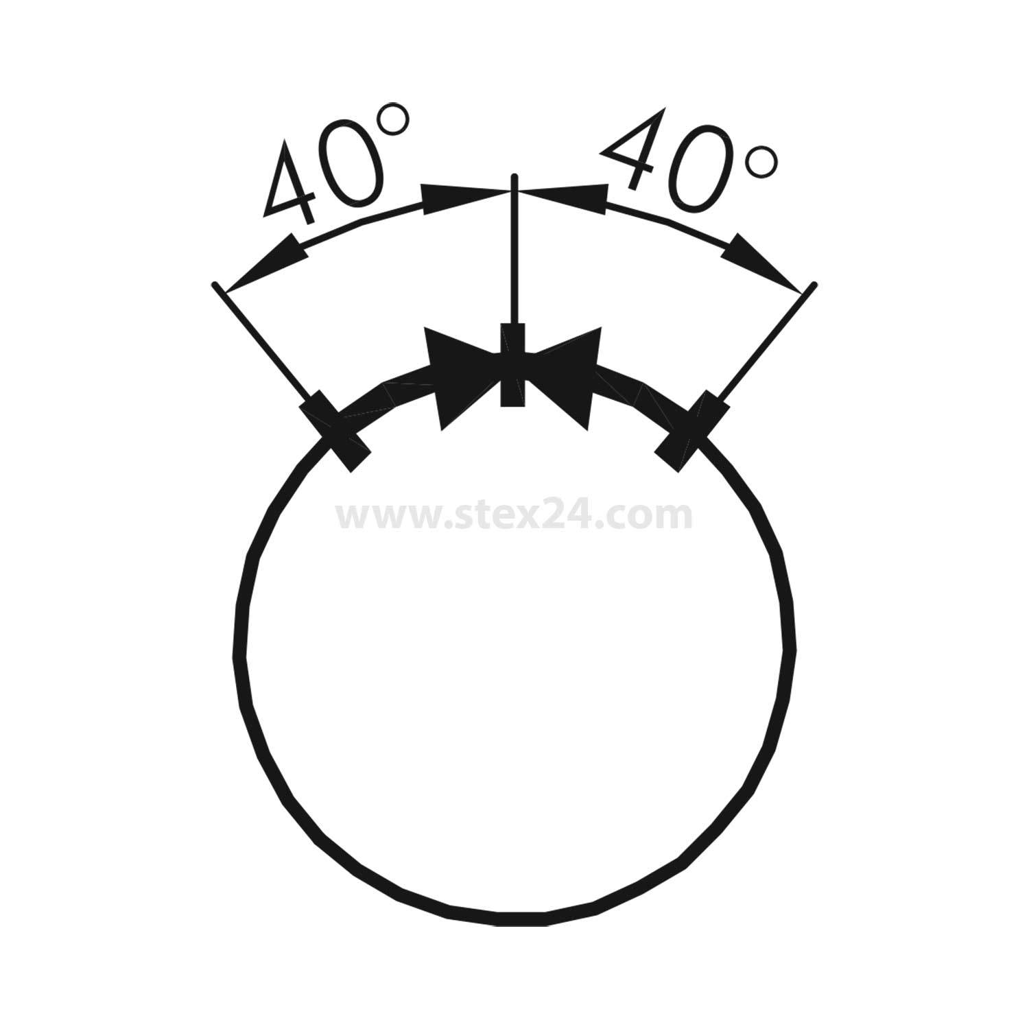 Diagramm, das einen Kreis mit zwei sich überschneidenden Linien an der Spitze zeigt, die jeweils Winkel von 40° bilden und wahrscheinlich ein geometrisches Konzept veranschaulichen.