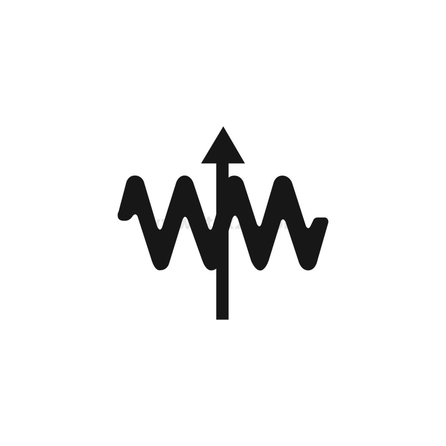 Ein nach oben zeigender Pfeil durchkreuzt eine wellenförmige Linie und symbolisiert Wachstum oder Fortschritt in schwankenden Trends.