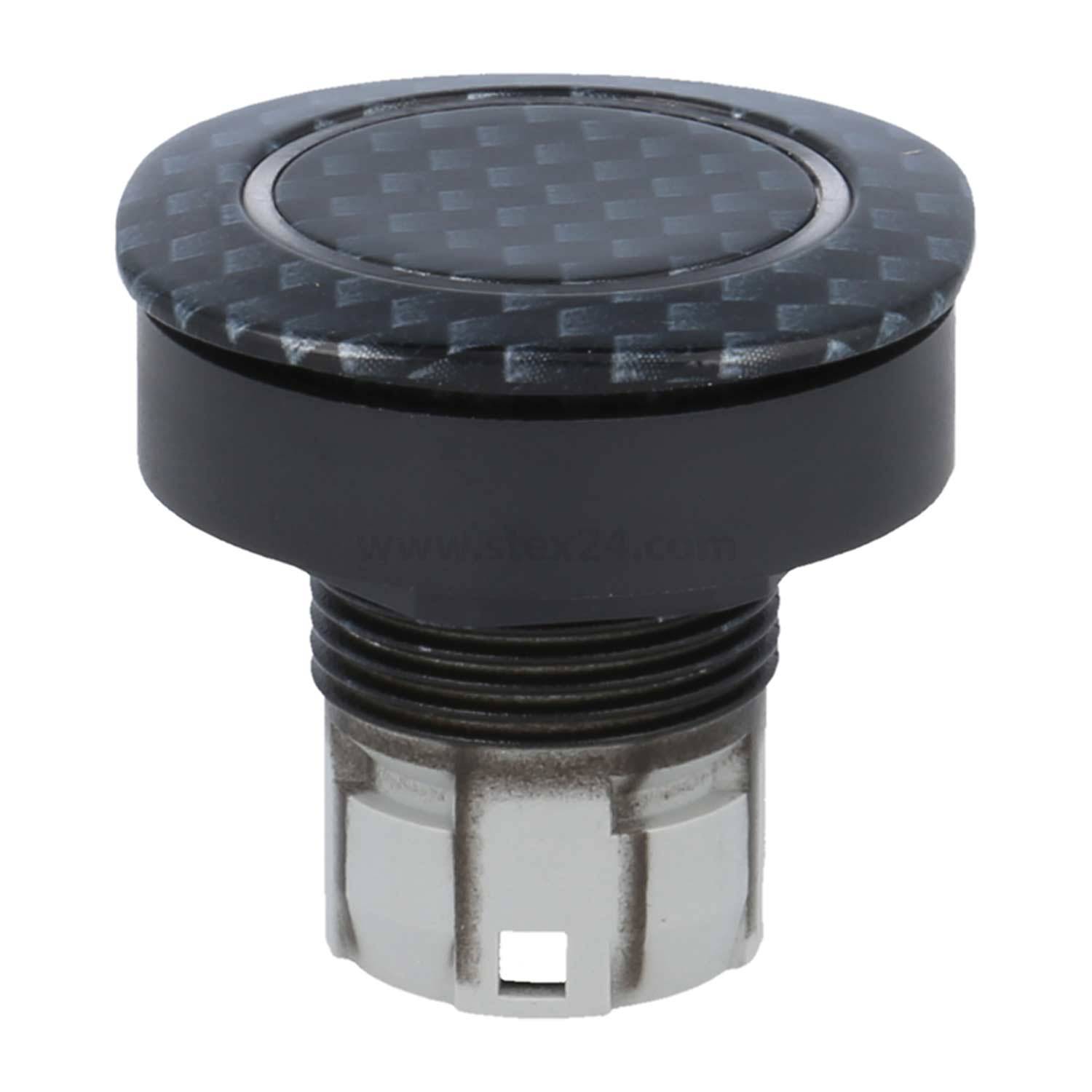 Runde schwarze Kraftstoffkappe aus Karbonfaser mit metallischer Basis, entwickelt für Kraftstofftanks.