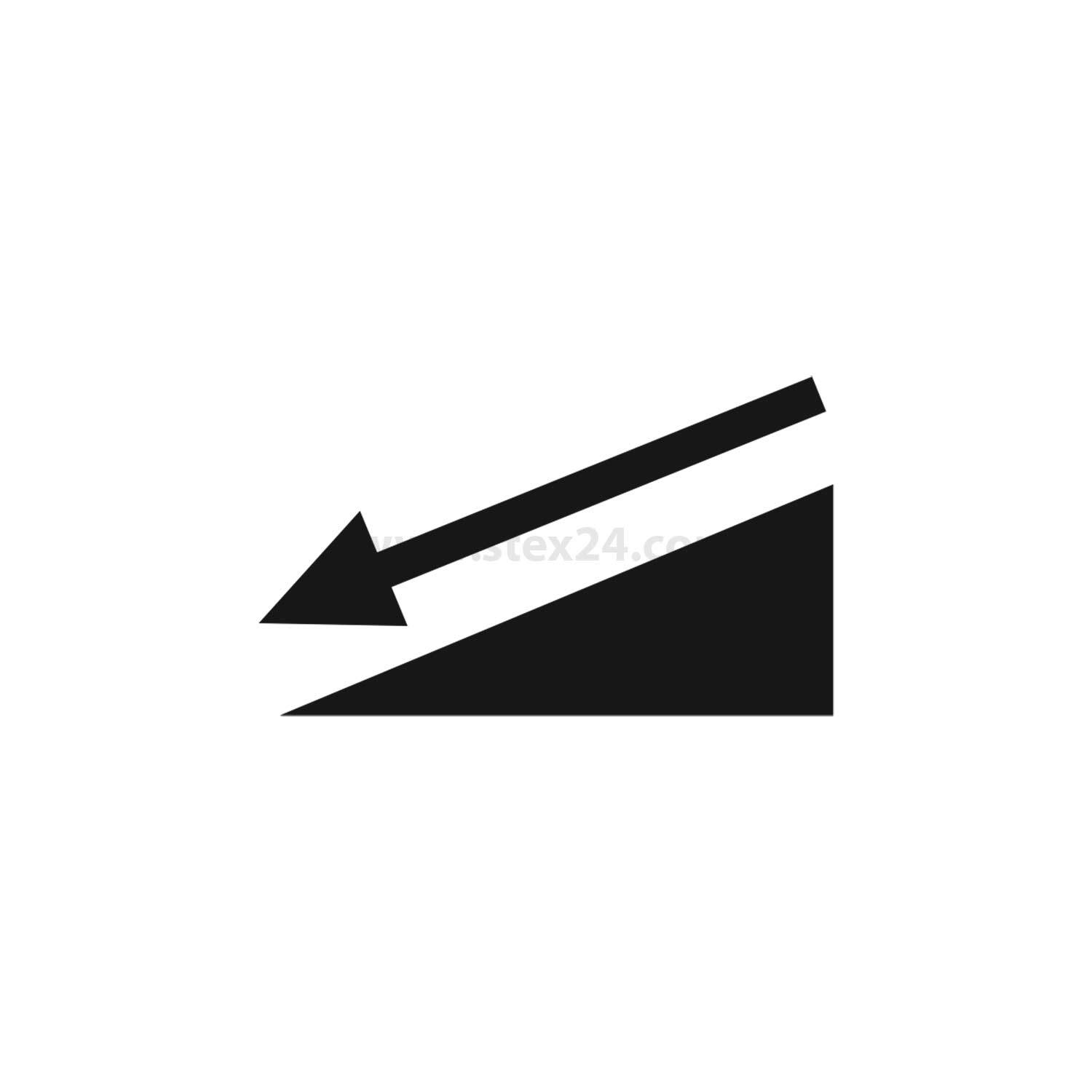 Ein Pfeil, der auf einer geneigten Oberfläche nach unten zeigt, was einen Rückgang oder eine Abnahme anzeigt.