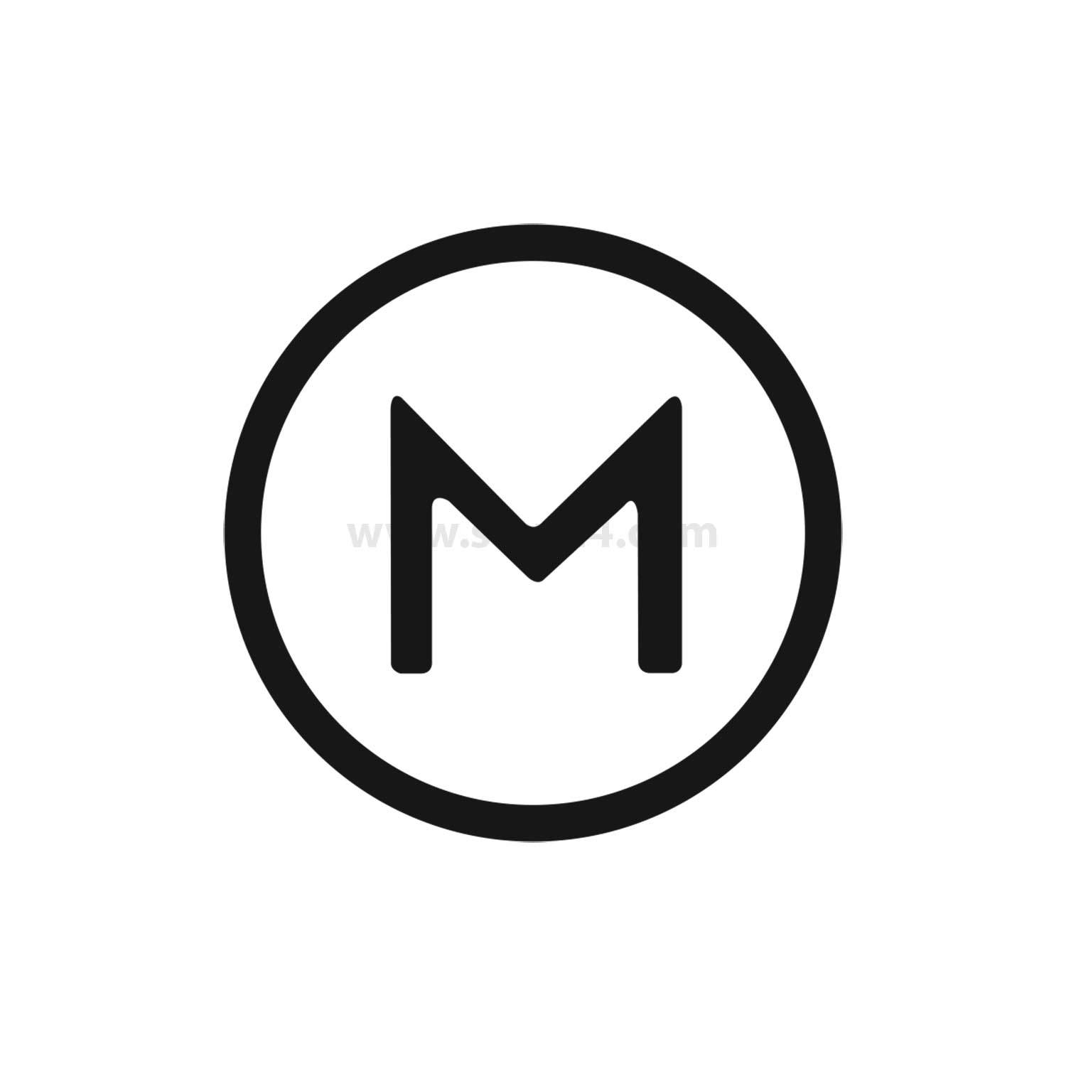 „Ein Buchstabe M in einem Kreis, der ein Logo oder Markenzeichen in Schwarz-Weiß symbolisiert.
