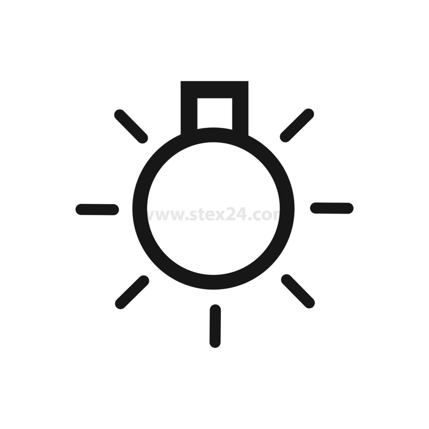 Symbol einer Glühbirne mit Strahlen, die Ideen oder Erleuchtung darstellt.