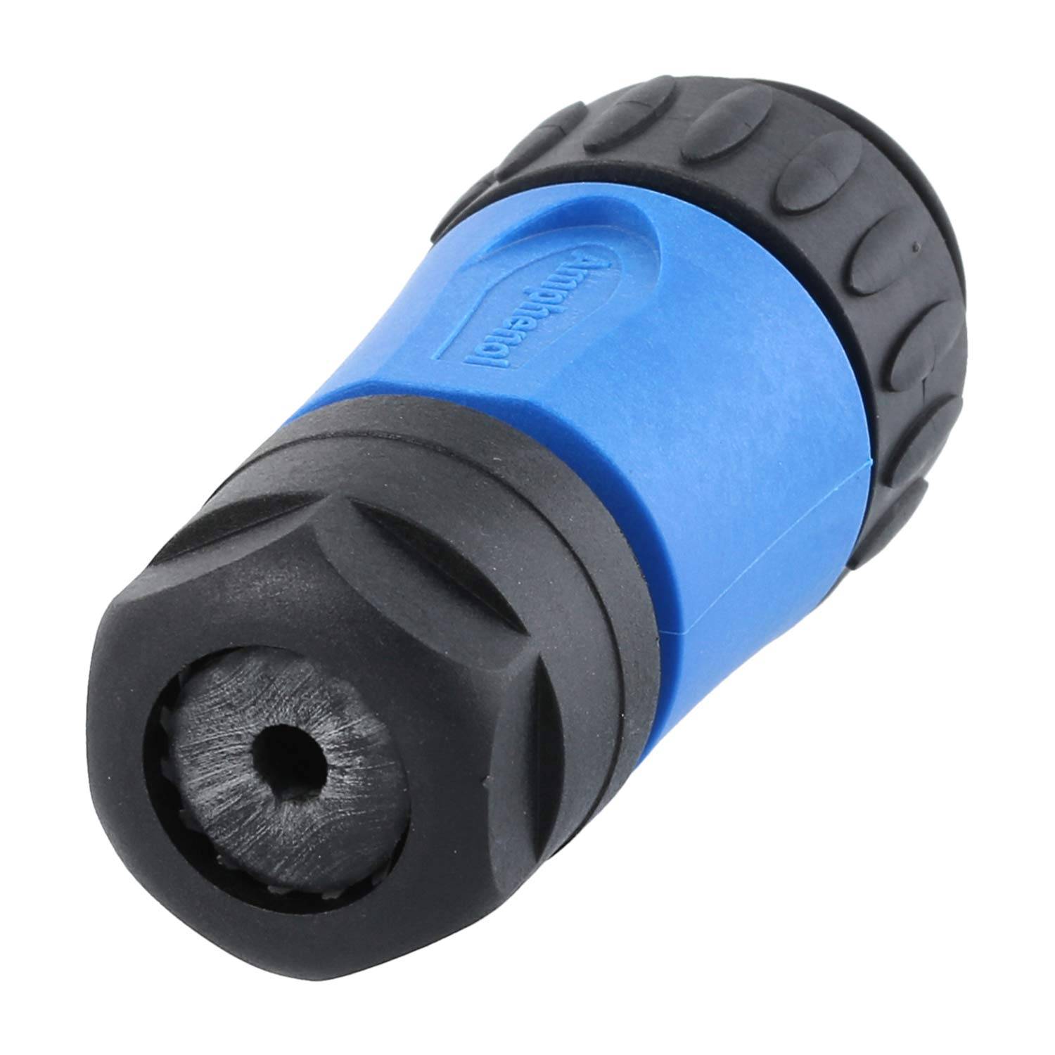 Eine blaue und schwarze Schlauchbrause mit strukturiertem Griff, entwickelt für einstellbare Wasserflusssteuerung bei Garten- oder Außenreinigungsarbeiten.