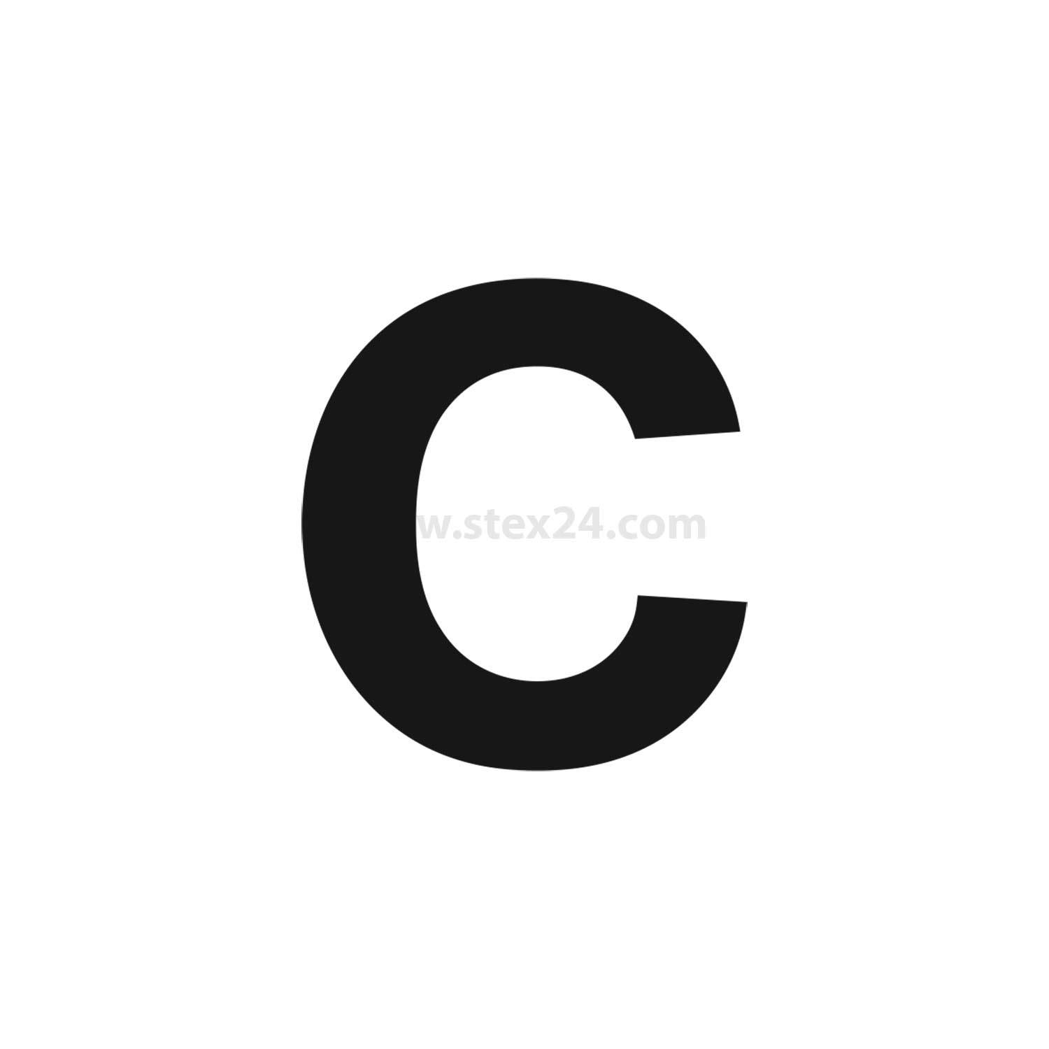 Großer schwarzer Buchstabe 'C' auf weißem Hintergrund, zentriert.