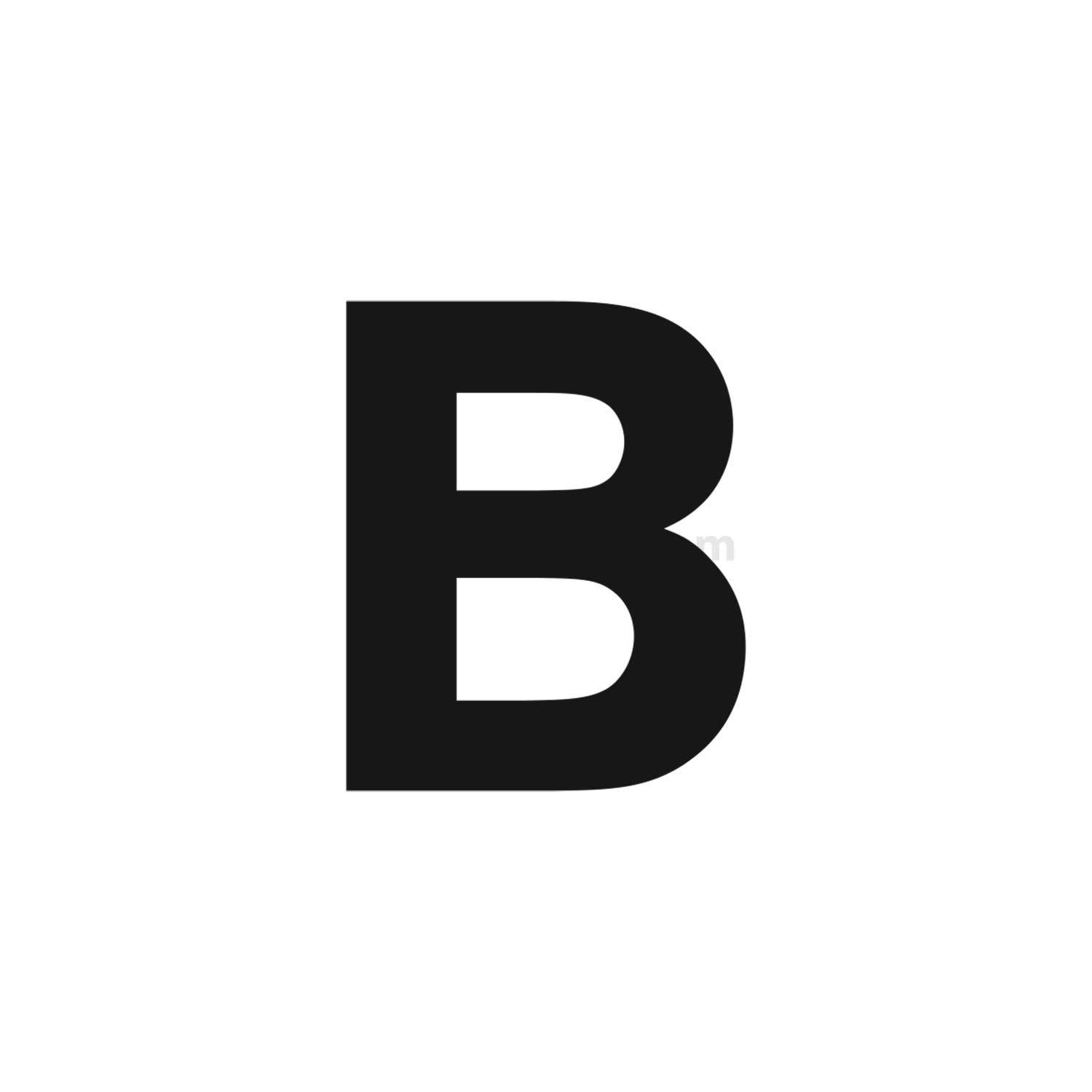 B' in Fettdruck, schwarzer Schrift zentriert auf weißem Hintergrund.