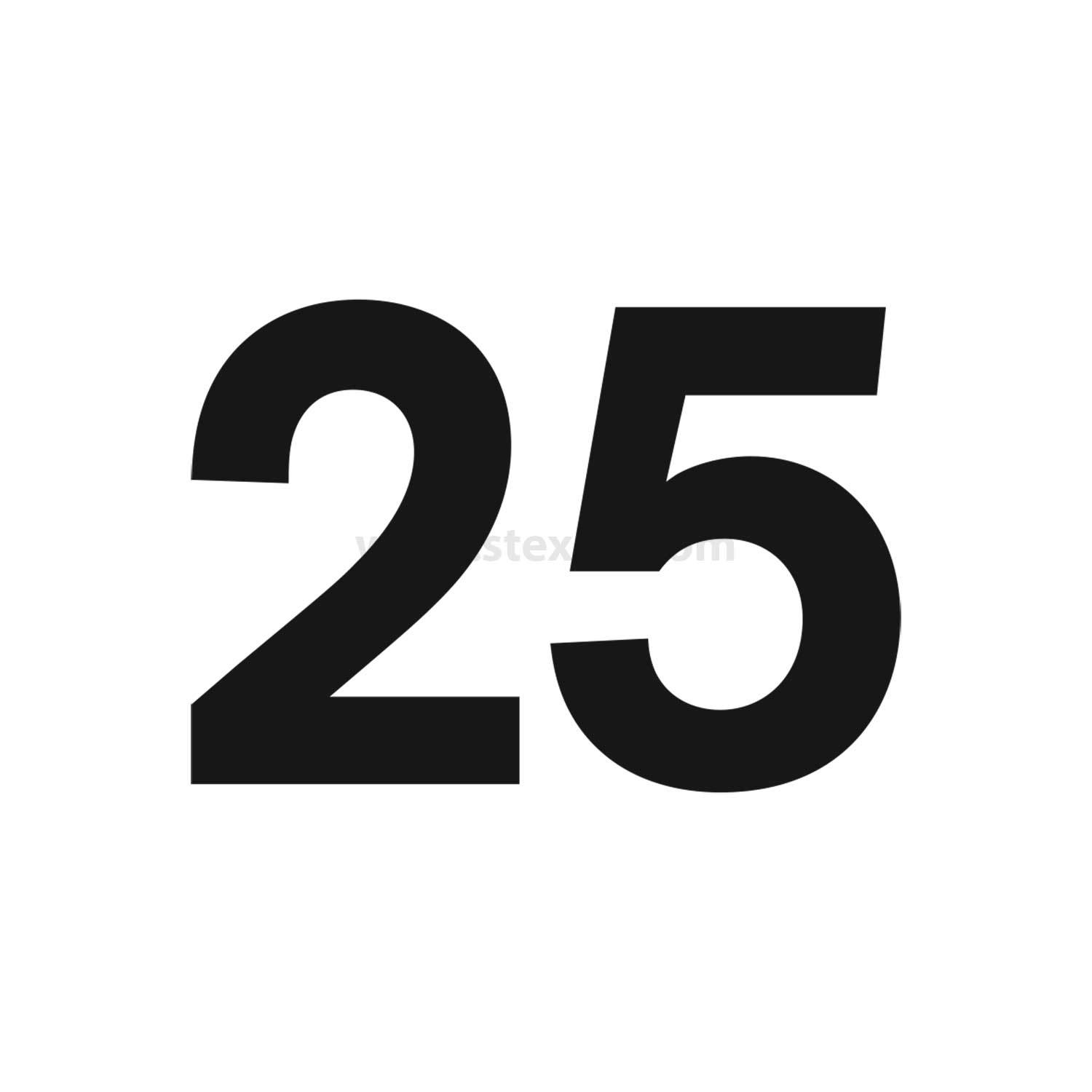 Das Bild zeigt die Zahl '25' in fetter schwarzer Schrift auf weißem Hintergrund.