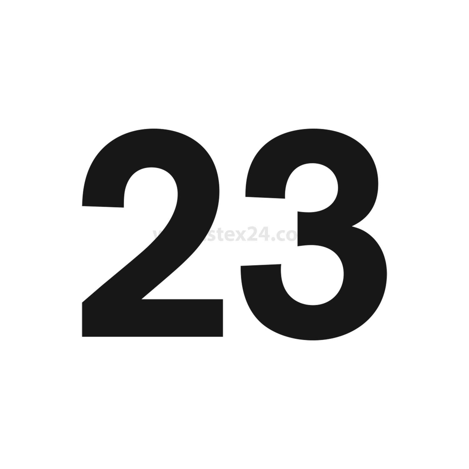 Das Bild zeigt die Zahl '23' in fetter, schwarzer Schrift auf weißem Hintergrund.