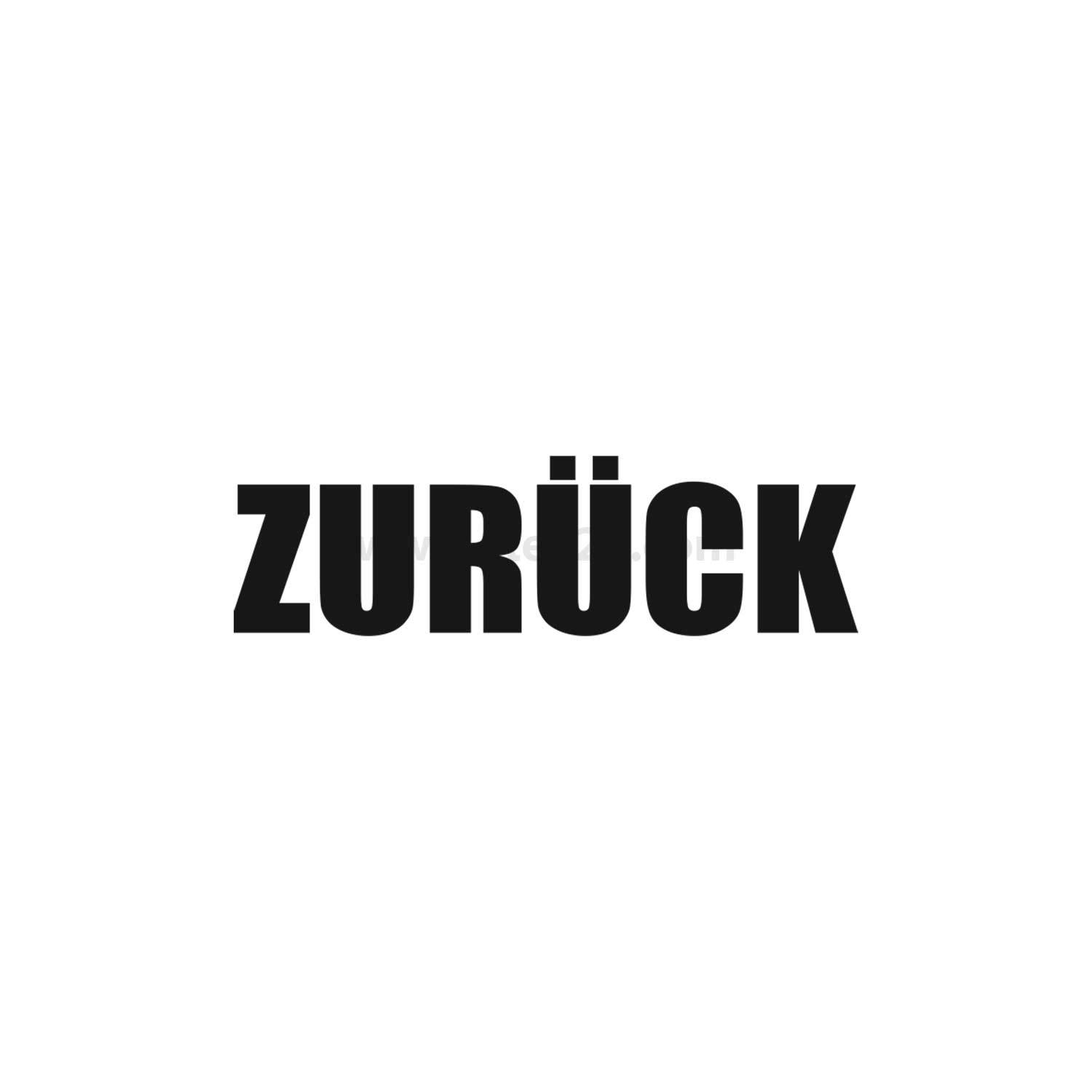 Das Bild zeigt das Wort 'ZURÜCK' in fetten schwarzen Buchstaben auf einem weißen Hintergrund.