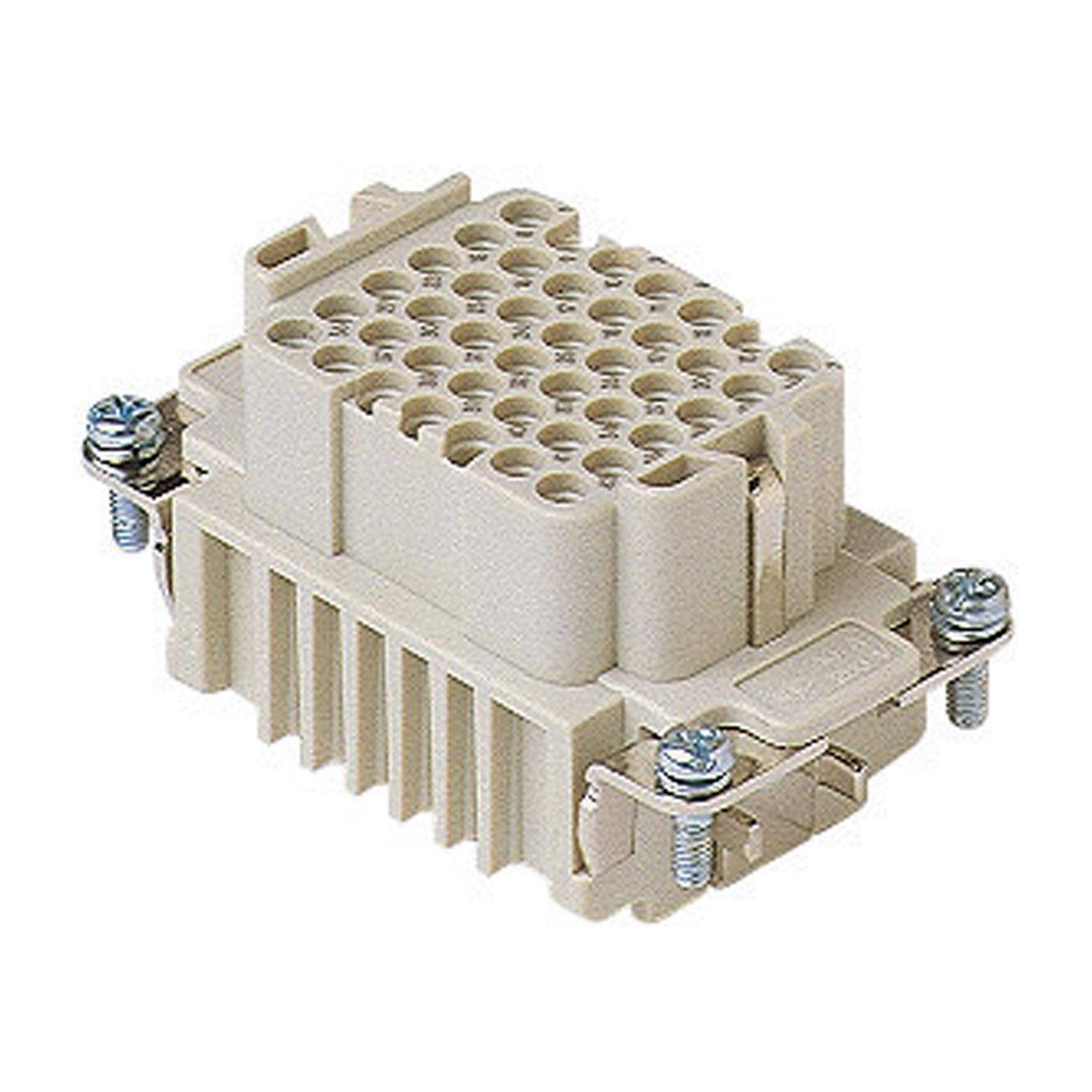 Ein beiger elektrischer Anschlussblock mit mehreren kreisförmigen Anschlüssen und Metallschrauben an den Seiten, konzipiert für Verdrahtung und Schaltungsverbindungen.