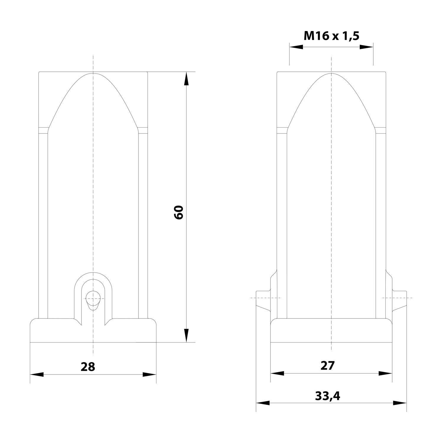 05200031460 HARTING Han 3A Tüllengehäuse ohne eingeklebte Dichtung, 1xM16 gerader Kabelabgang, für 1 Bügel (am