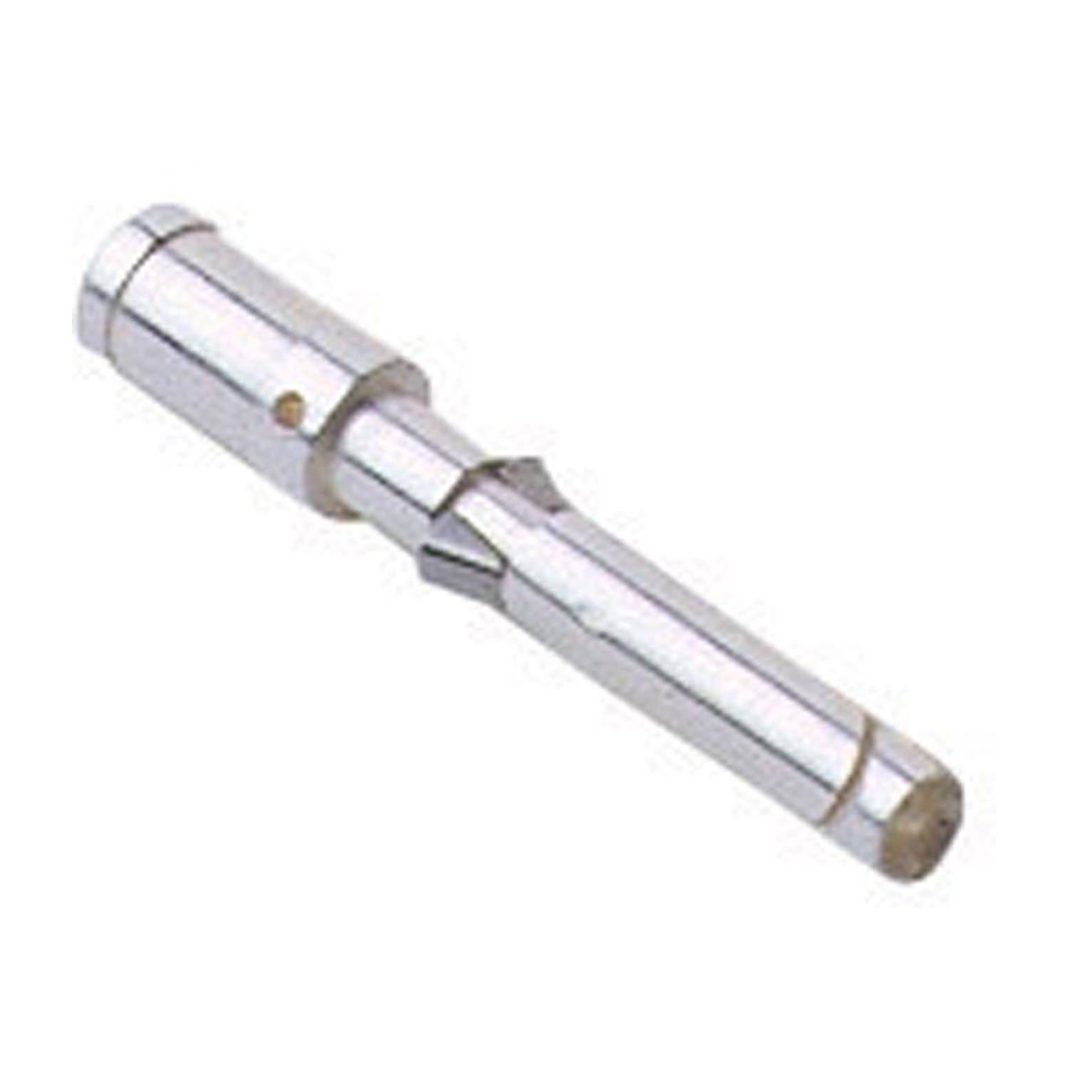 Ein kleiner, metallischer elektrischer Verbindungsstift mit zylindrischer Form und gerilltem Griff, der für sichere elektrische Verbindungen verwendet wird.