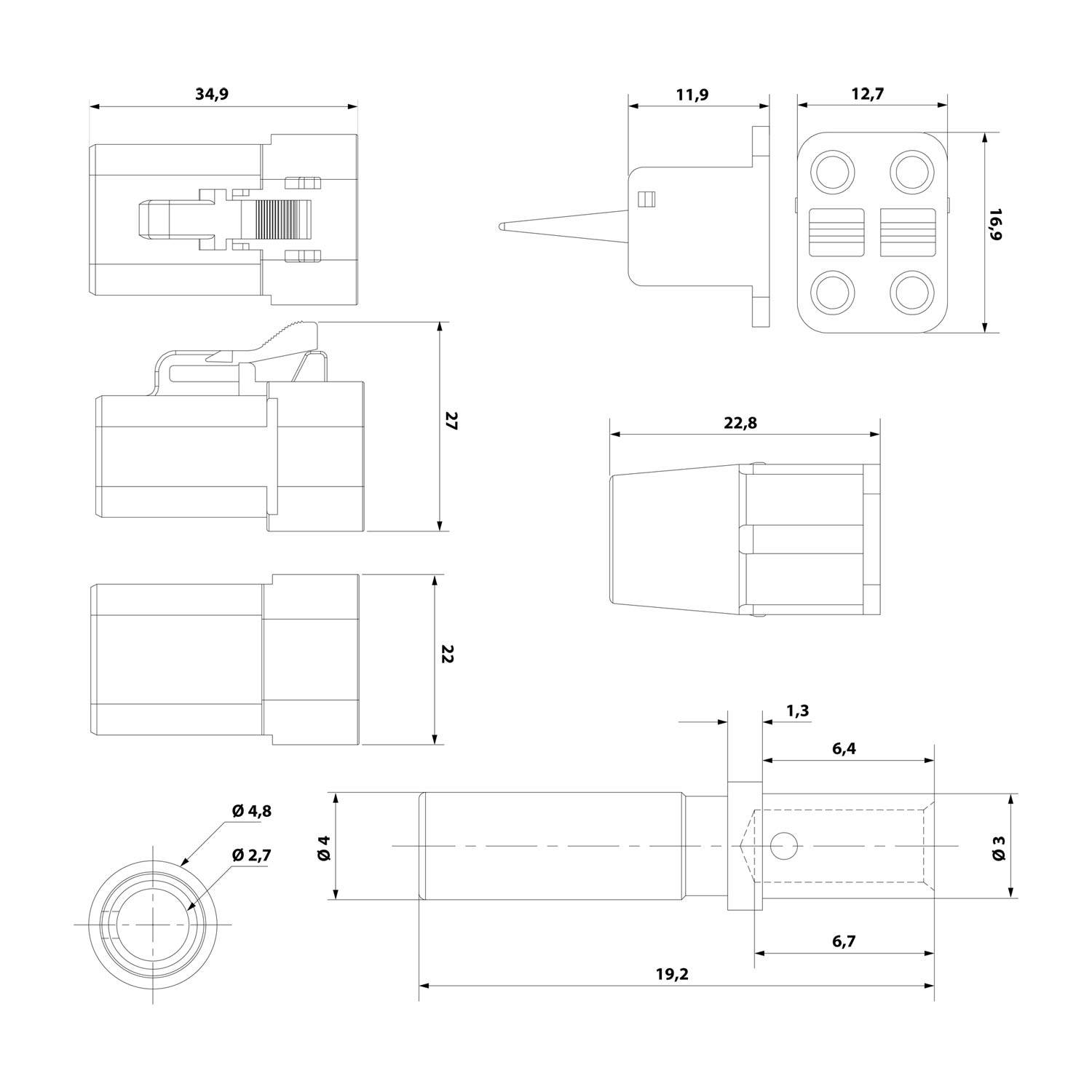 ATP06-4S-KIT01 Amphenol AS-4SF 114 SET-Kabeldose ATP-Serie Buchse, 4-polig, Crimpanschluss Isolationsdurchmesser 3,4mm