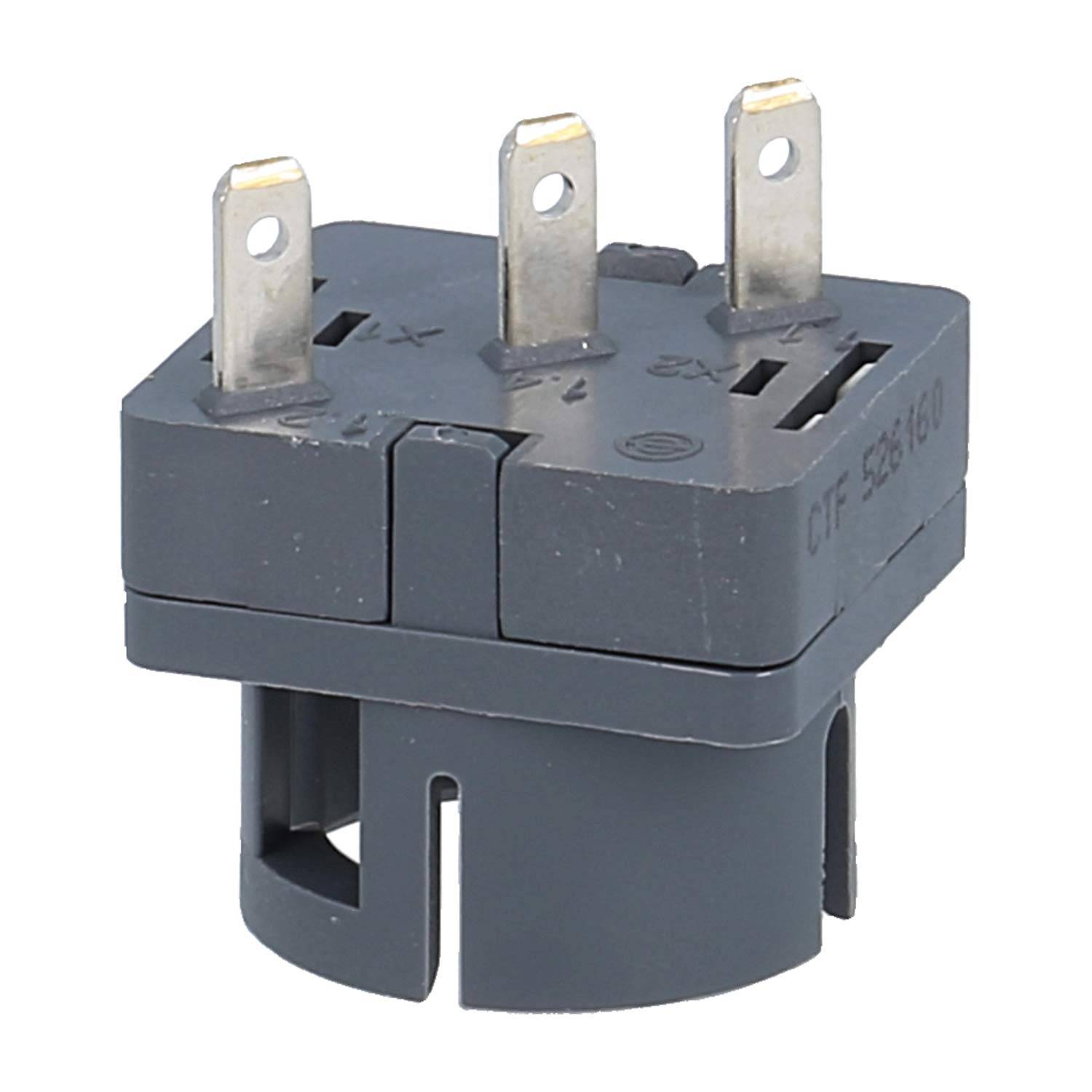 „Ein schwarzer elektrischer Wippschalter mit vier Metallzacken.