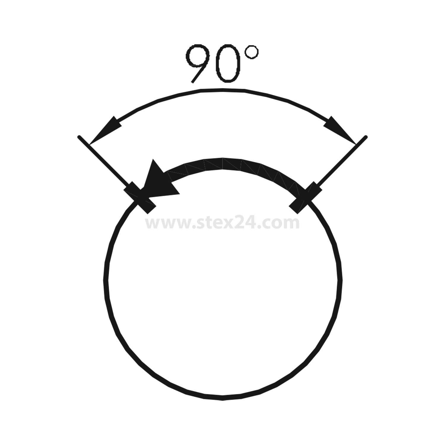 Ein Kreis mit einem gekrümmten Bogen, der mit '90°' beschriftet ist und einen rechtwinkligen Abschnitt anzeigt.