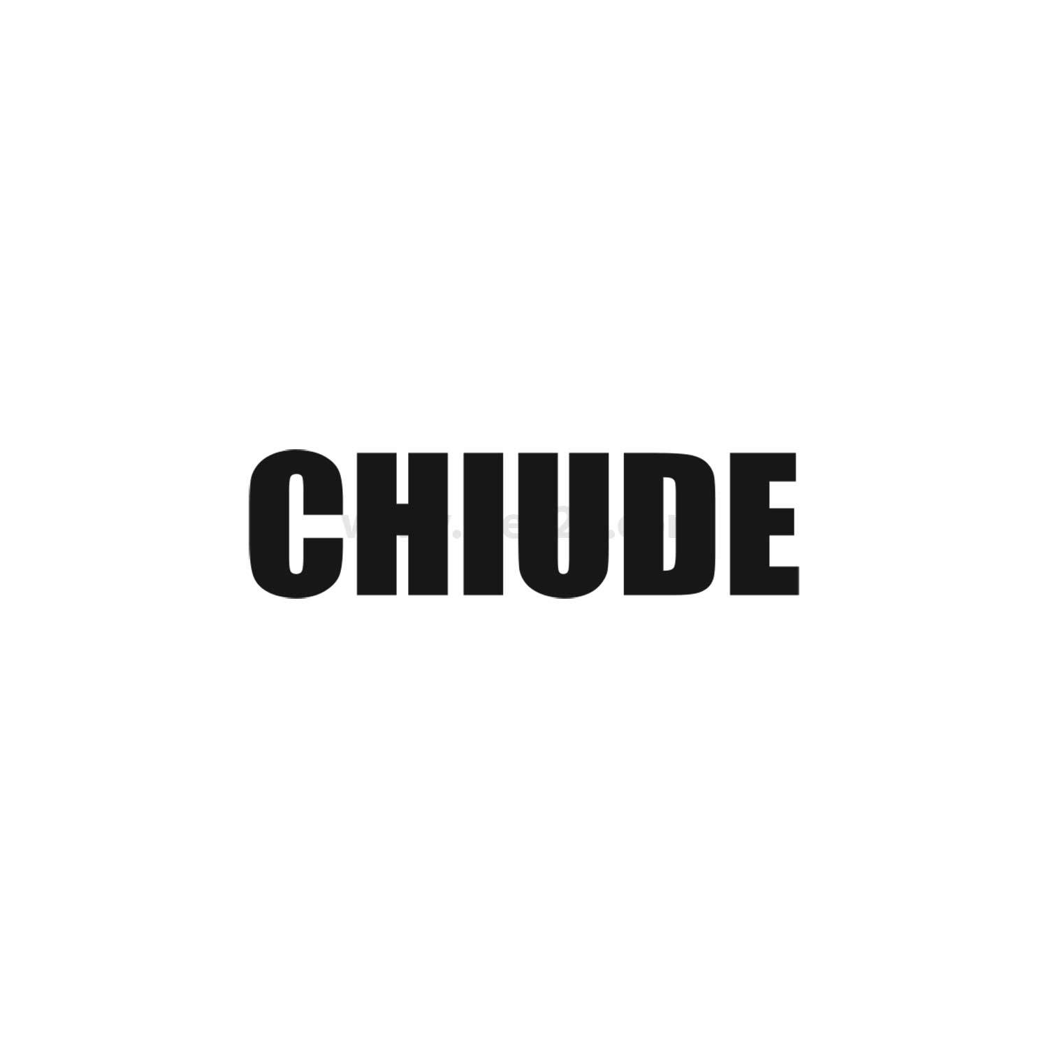 Das Bild enthält das Wort 'CHIUDI' in fetten, schwarzen Großbuchstaben, zentriert auf einem weißen Hintergrund.