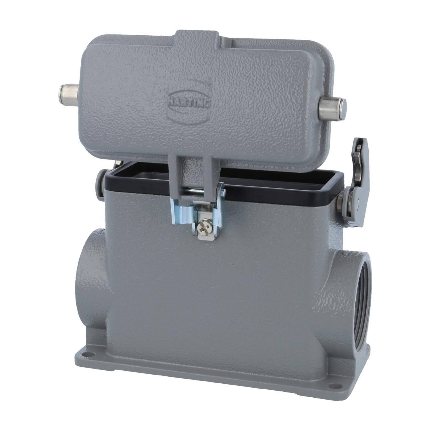 05300162267 HARTING Han 16B Sockelgehäuse hoch, 2xM40 seitlicher Kabelabgang, mit 1 Längsbügel mit Schutzkappe Metall -