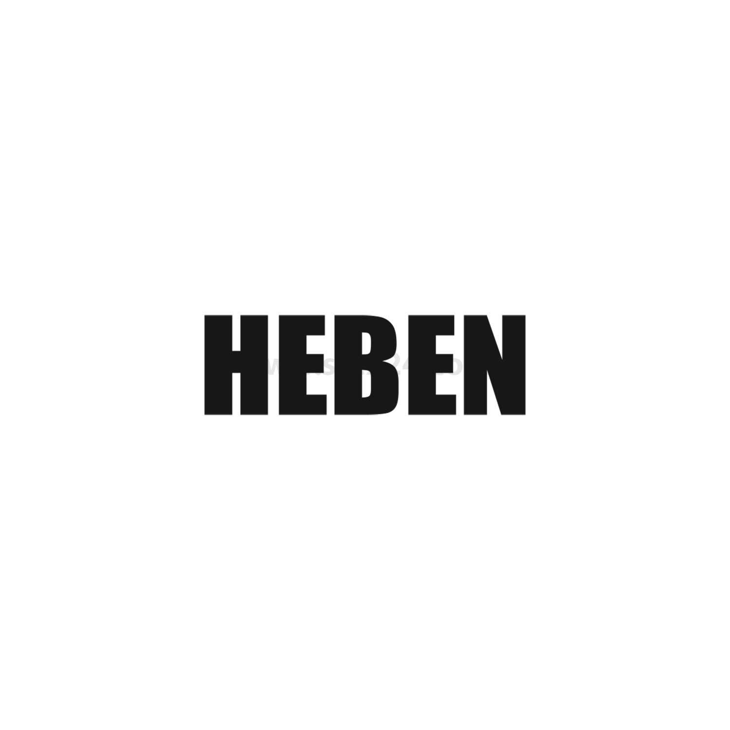Text in bold lettering reads 'HEBEN' zentriert auf einem weißen Hintergrund.