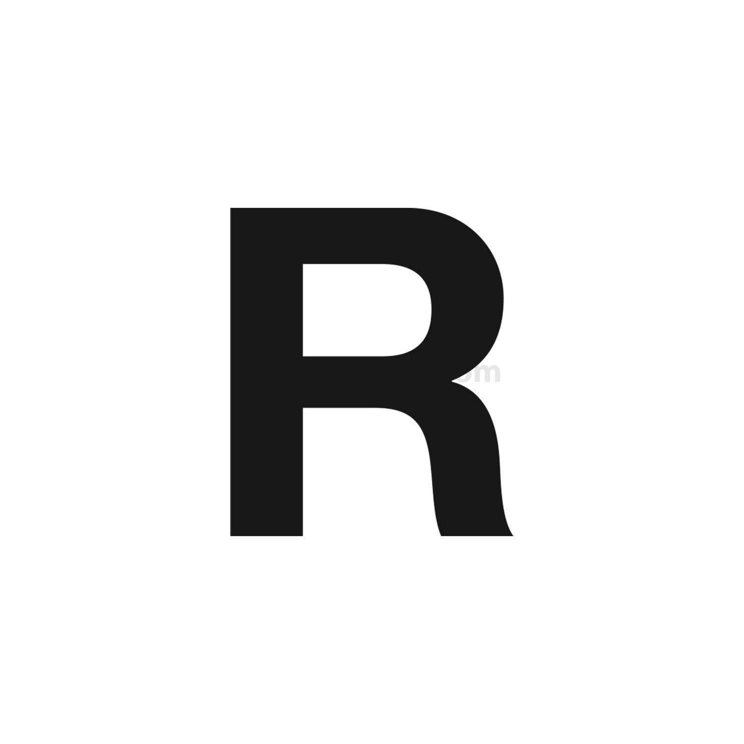 Das Bild zeigt einen fetten, schwarzen Großbuchstaben 'R', der mittig auf einem weißen Hintergrund positioniert ist.