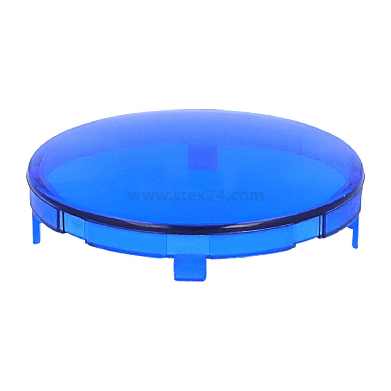 Eine blaue runde Plastikabdeckung, die leicht auf vier kleinen Beinen erhöht ist und typischerweise zum Schutz oder zur Abdeckung verwendet wird.