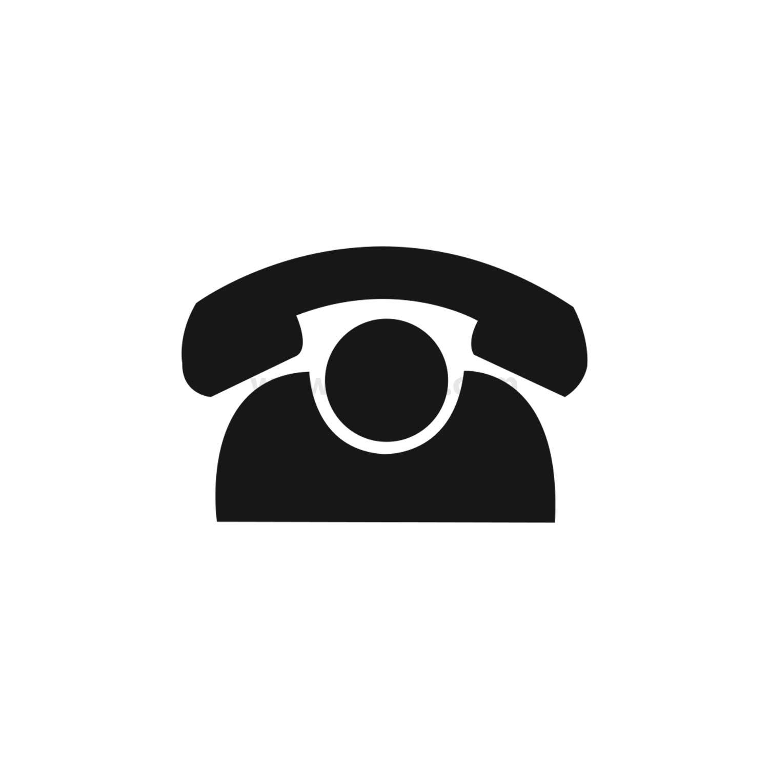 Ein schwarzes Symbol eines Vintage-Telefons mit Sockel und Hörer, das Kommunikation oder Kontaktinformationen symbolisiert.