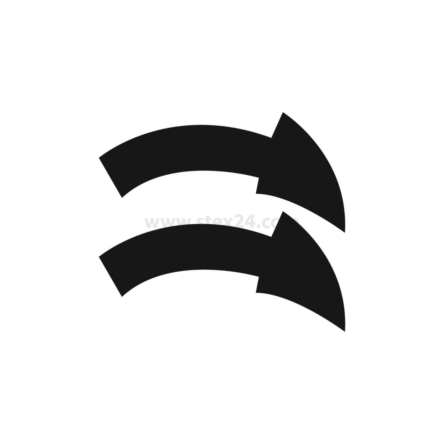 Zwei schwarze Pfeile, die eine horizontale Schleife bilden und eine Aktualisierungs- oder Neuladefunktion anzeigen.