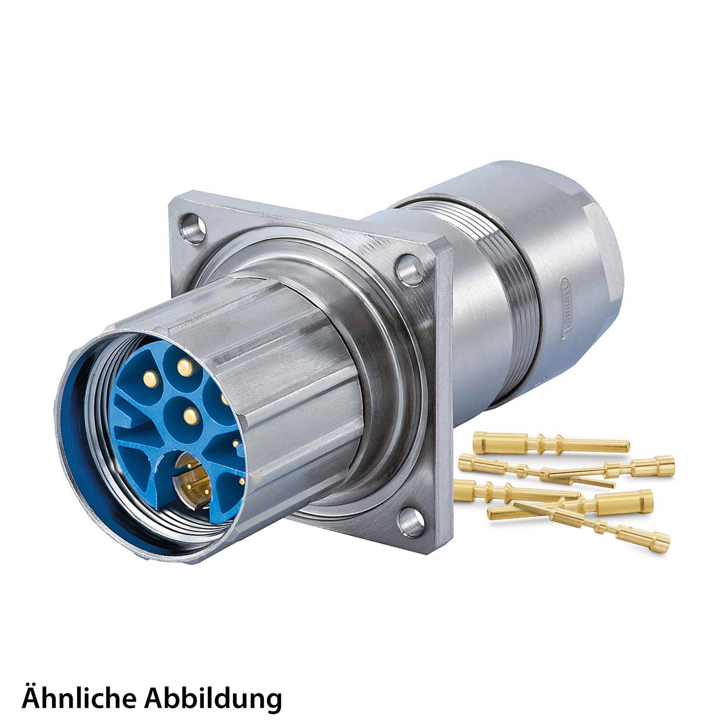 Ein Verbinder mit mehreren Pins neben losen Stiftkontakten, der für elektrische Verbindungen verwendet wird. Bild mit der Beschriftung ‚Ähnliche Abbildung'.