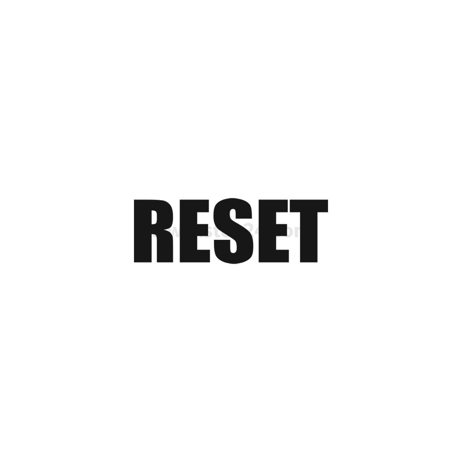 Das Wort 'RESET' in fetten, schwarzen Großbuchstaben auf weißem Hintergrund.