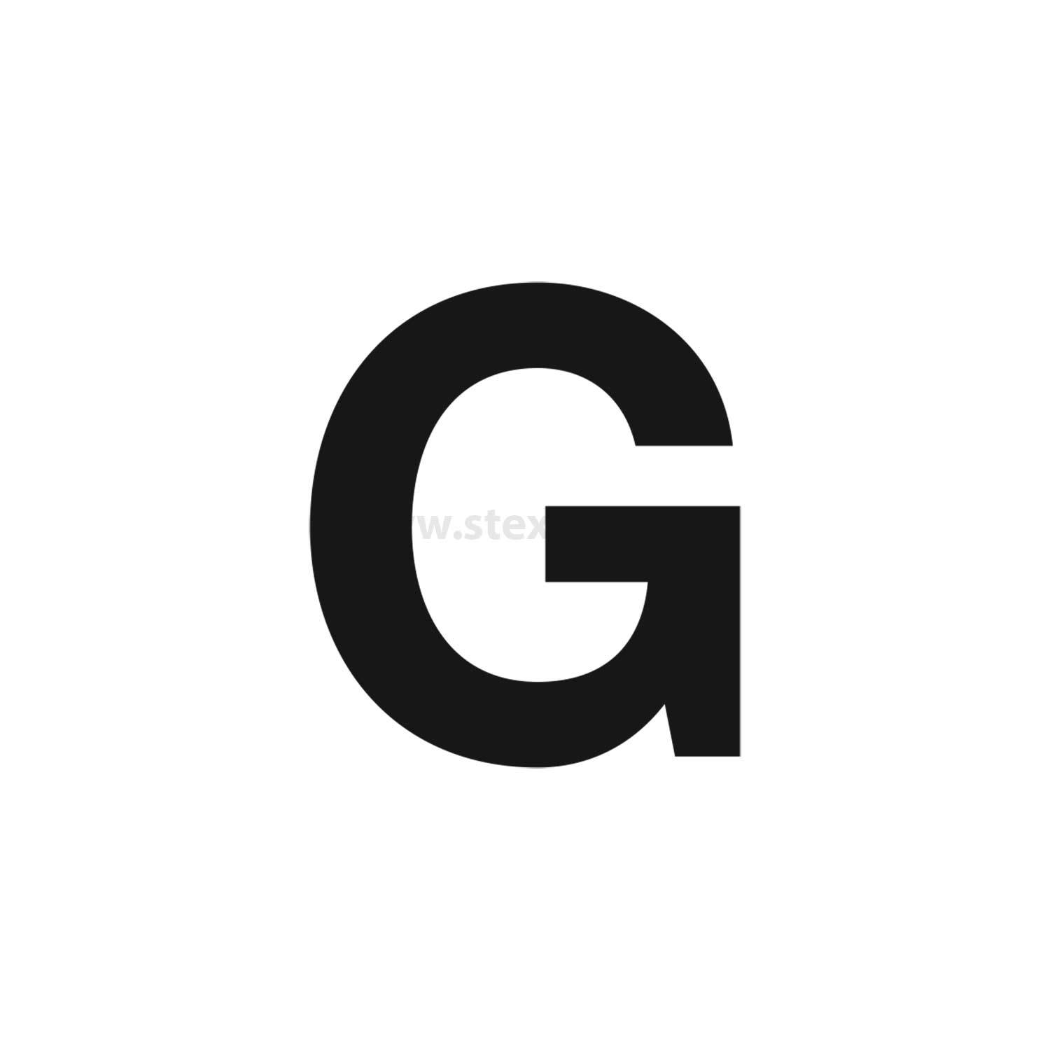 Ein großes, fettes schwarzes Buchstabe 'G', zentriert auf einem weißen Hintergrund.