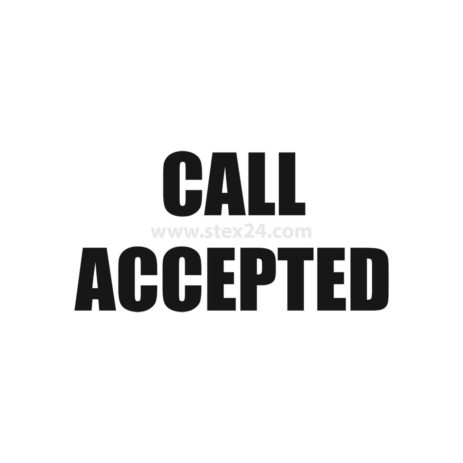 Anruf angenommen' in fett gedruckten schwarzen Buchstaben auf weißem Hintergrund.