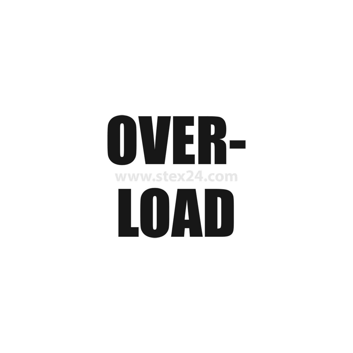 Das Bild zeigt das Wort 'ÜBERBELASTUNG' in fetten, schwarzen Großbuchstaben auf einem weißen Hintergrund.
